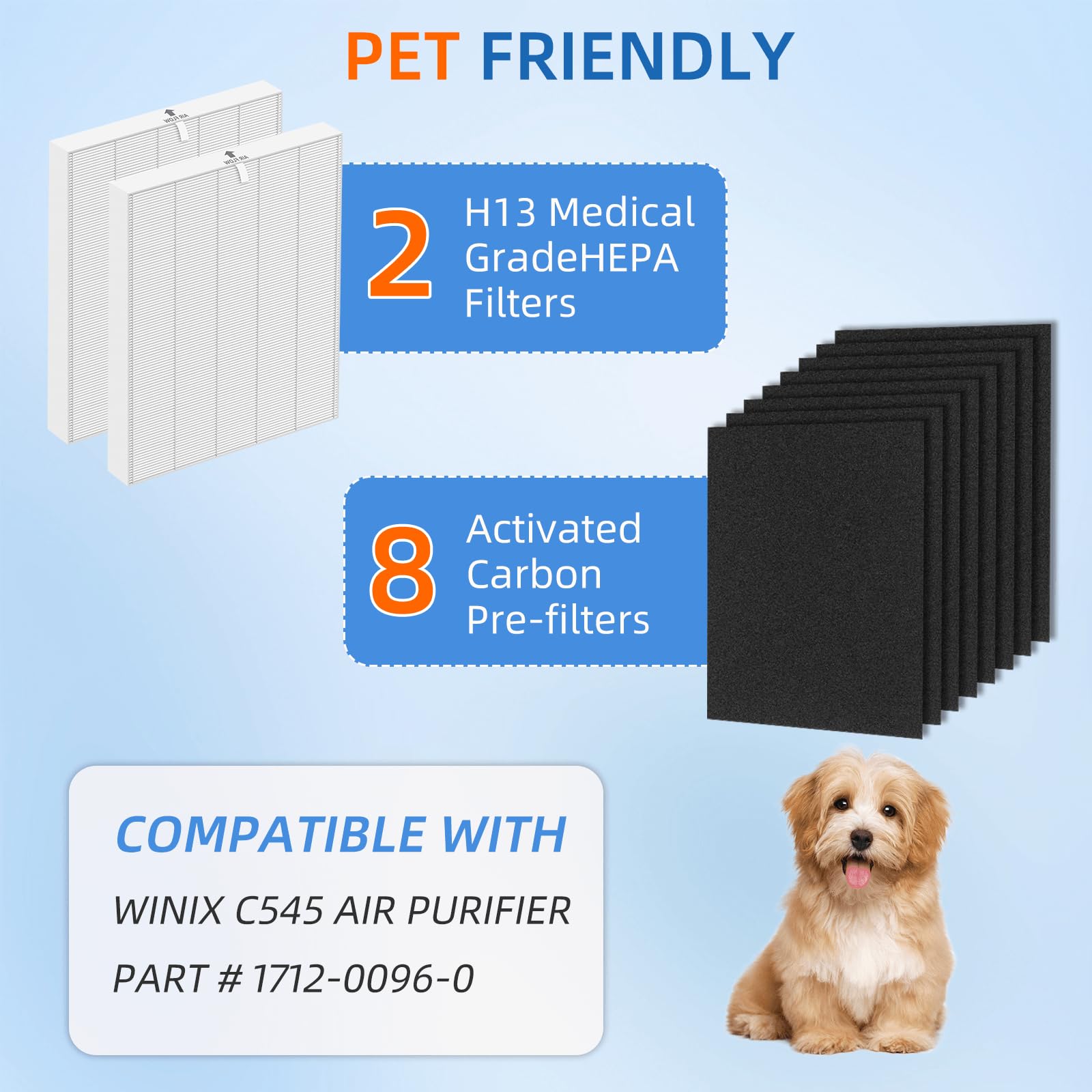 C545 Hepa Replacement Filter S For Winix C545 Air Purifier,2 X H13 True Hepa Filters + 8 X Activated Carbon Pre Filters,Part 171