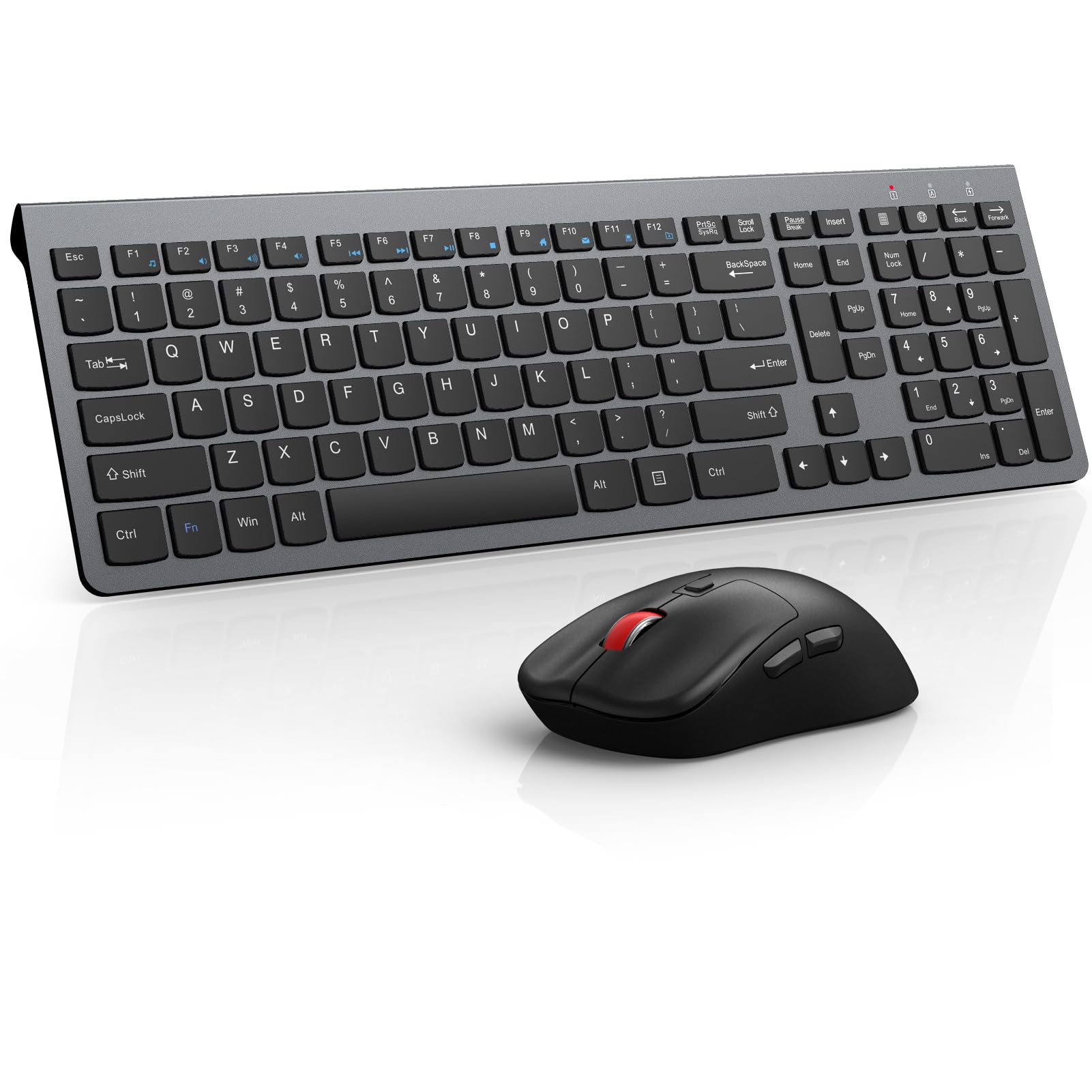 Gamcatz Wireless Keyboard And Mouse Combo,Quiet Click,Full Size Design With Number Pad,Ergonomic Mouse With 5 Dpi,Sleep Mode 2.4G Silent Portable Cordless Combo For Laptop/Pc/Computer/Mac(Grey)