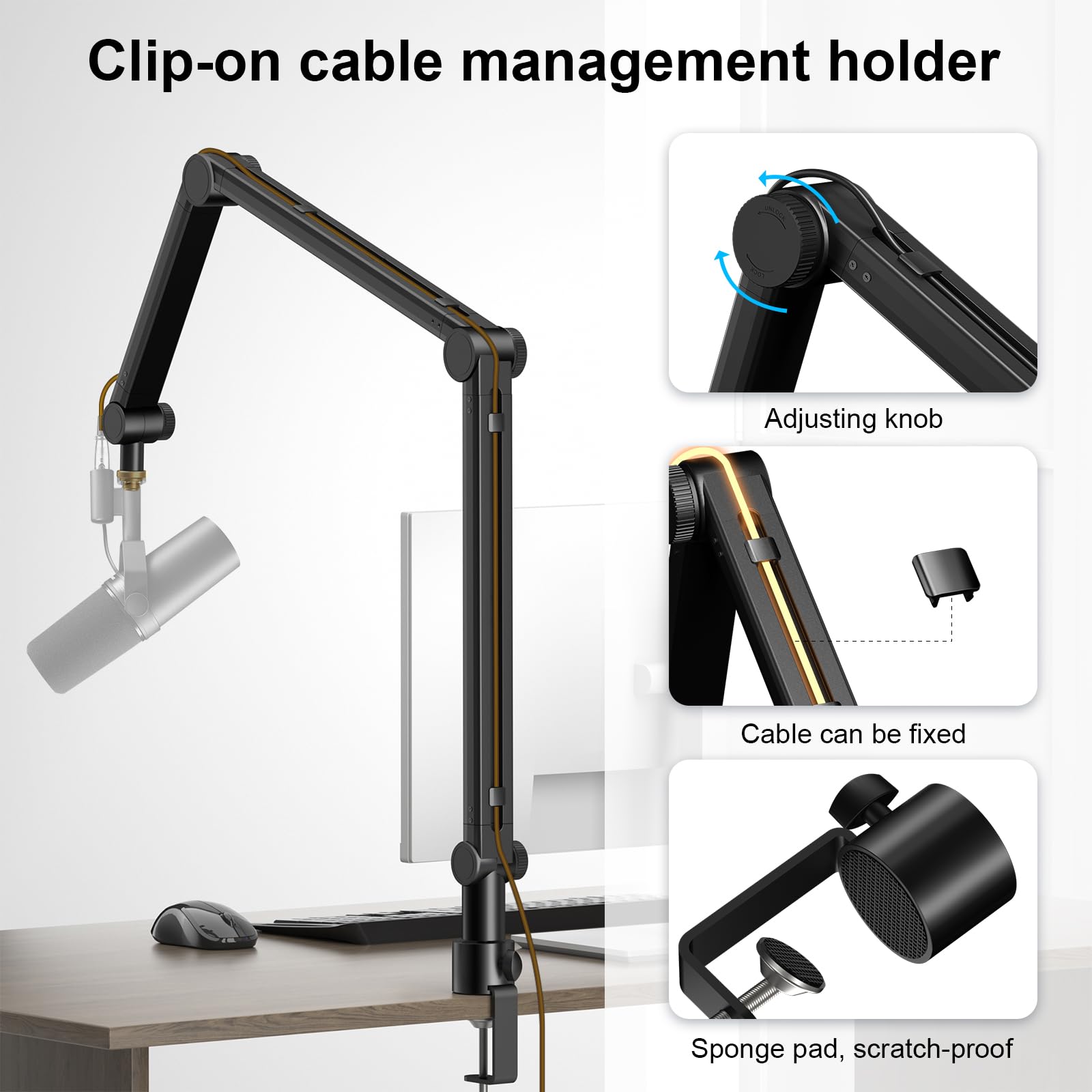 Microphone Arm,Aokeo Ak-49 Adjustable Compact Mic Suspension Boom Scissor Arm Stand For Blue Yeti,Snowball Ice, Hyperx Quadcast,