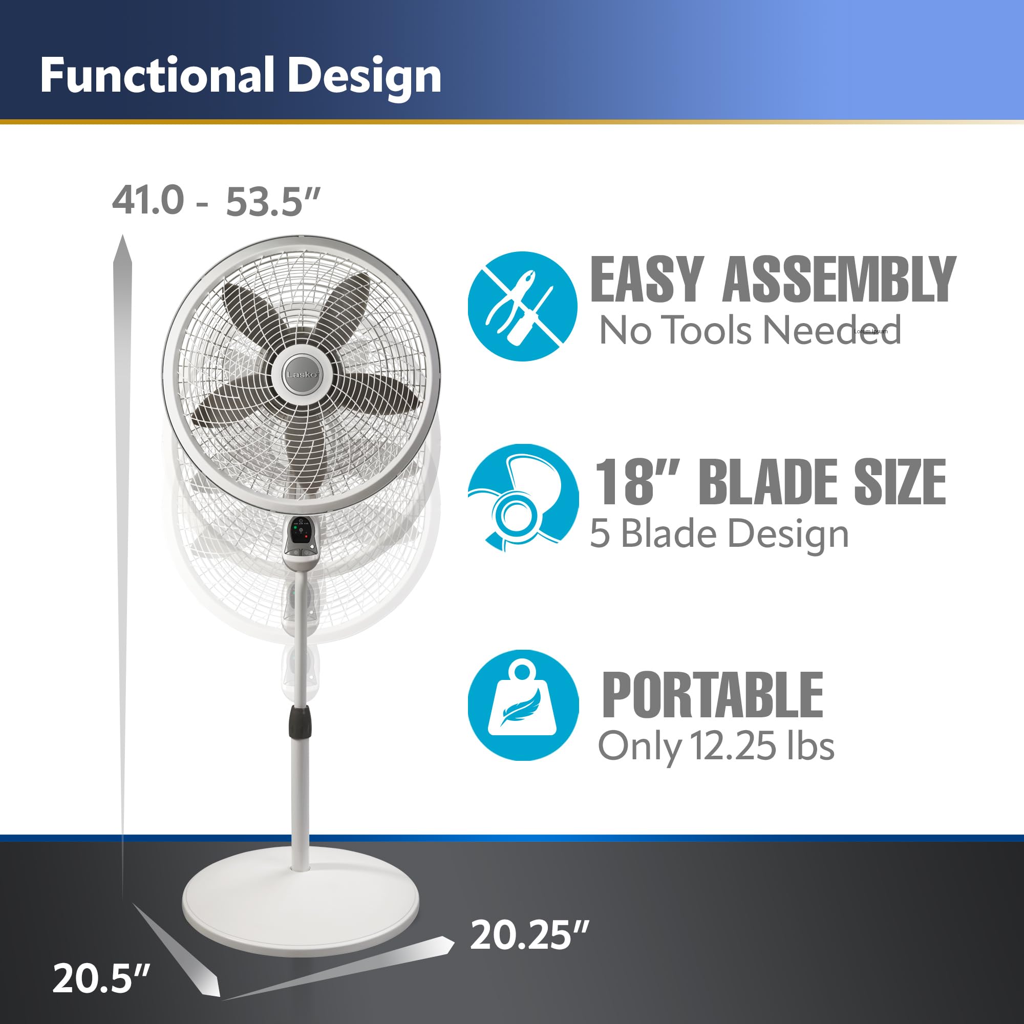 Lasko Cyclone Pedestal Fan, Adjustable Height, Remote Control, Timer, 3 Speeds, For Bedroom, Kitchen, Office And Living Room, 18