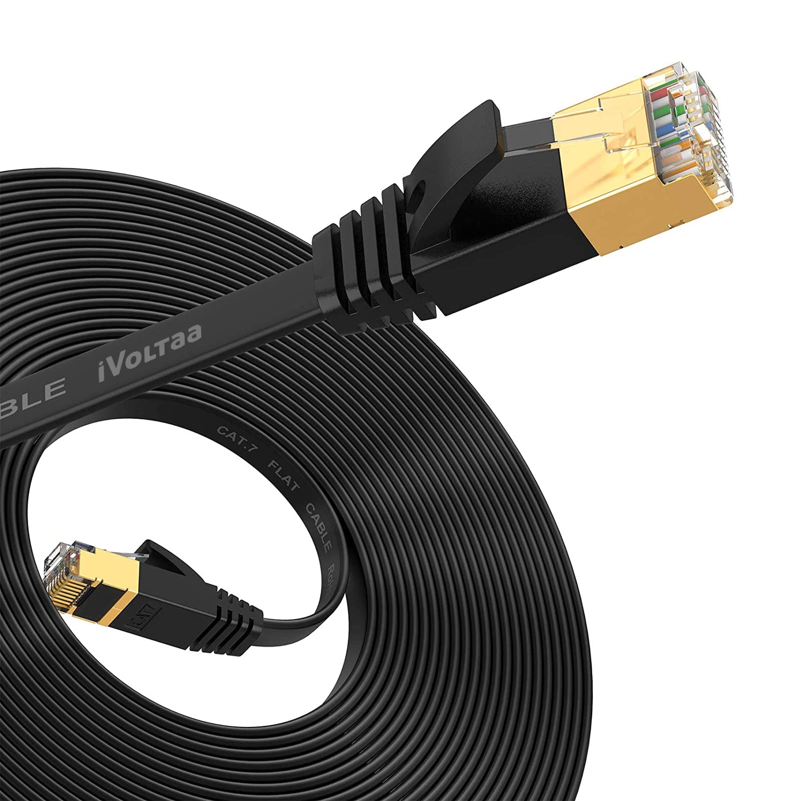 iVoltaa Cat 7 Ethernet LAN Cable | 100% Pure Copper | High Speed Flat Shielded STP RJ45 Patch Cord for Router, Modem, Switch, La