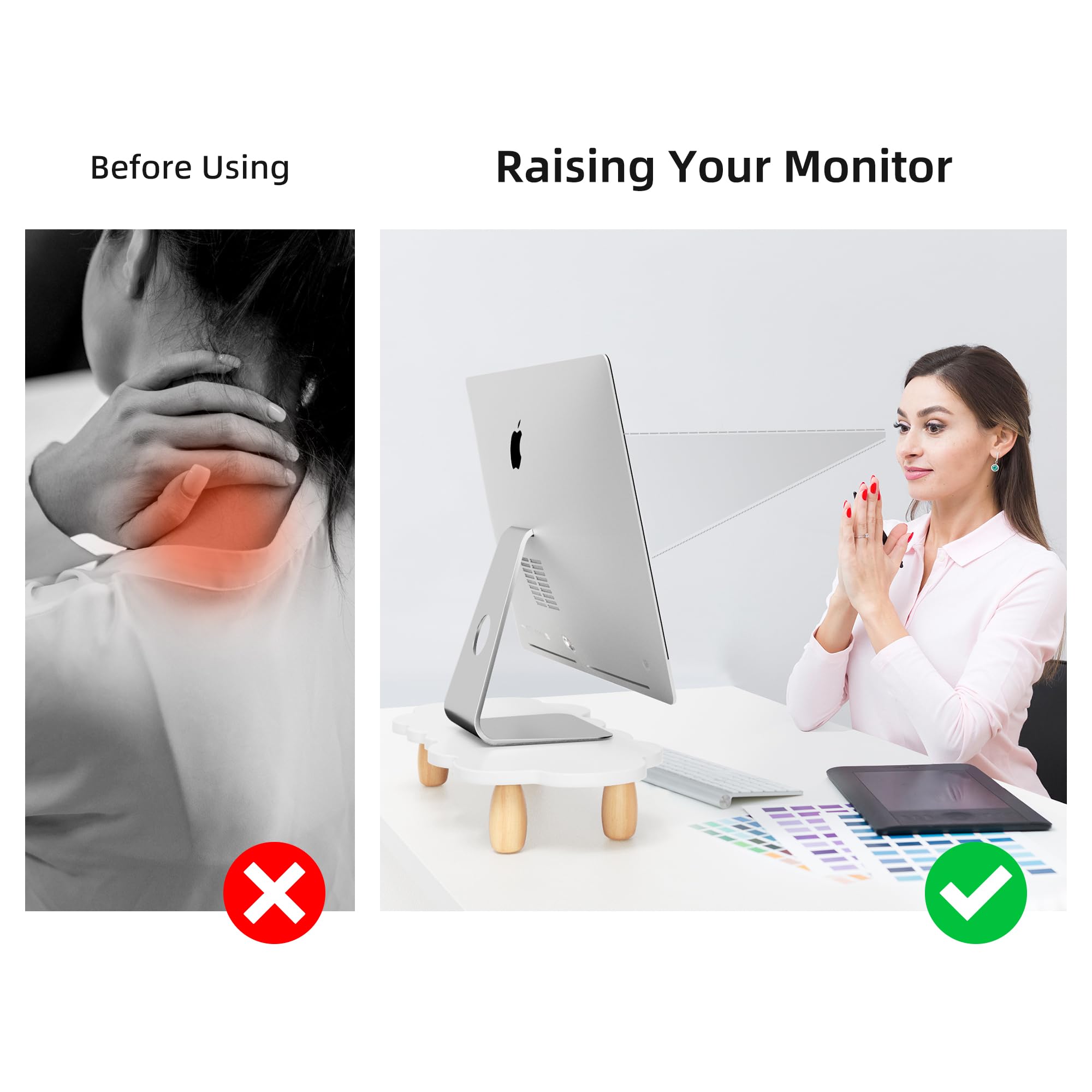 Afooyo Monitor Stand Riser,Sheep Shape Sturdy Wood Computer Monitor Stand, Monitor Stand Riser, Multi Purpose Desktop Organizer