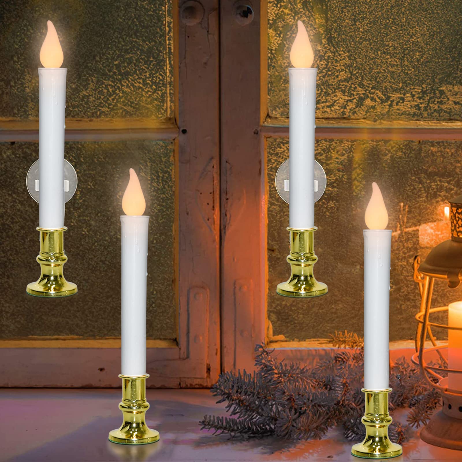 Christmas Window Candles, Battery Operated Window Candles With Auto Timer, 9'' Christmas Candles Battery Operated With Flameless