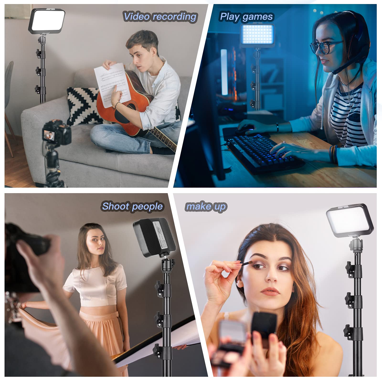 Ubeesize Led Video Light Kit, 2Pcs Dimmable Continuous Portable Photography Lighting With Adjustable Tripod Stand & 5 Color Filt