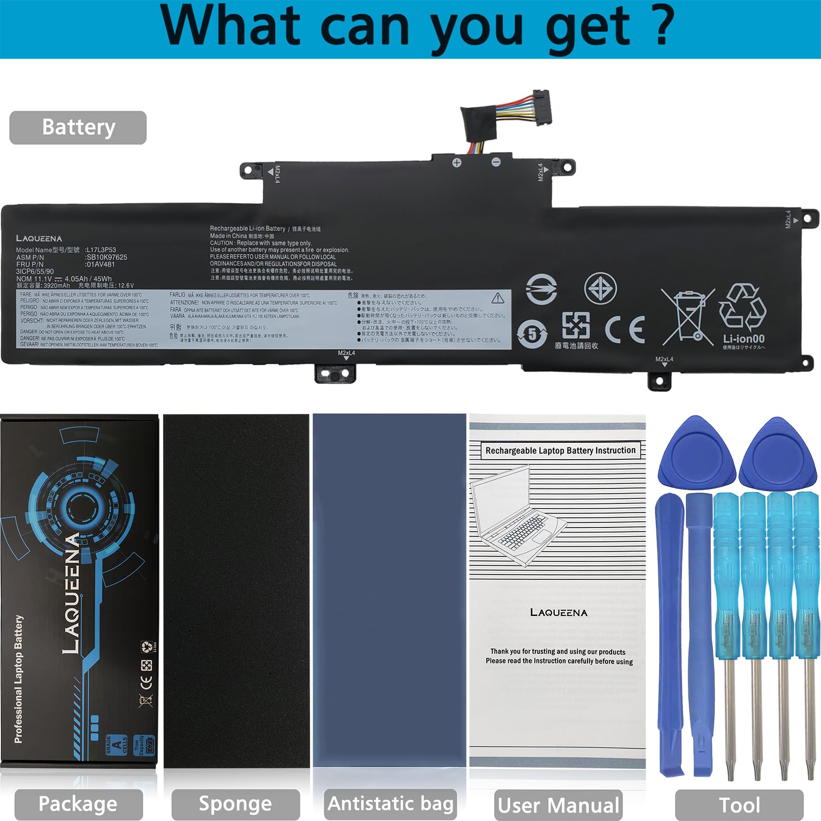 Laqueena L17L3P53 Laptop Battery Compatible With Lenovo Thinkpad L380 Yoga L390 Yoga Series Notebook L17M3P55 L17C3P53 01Av483 0