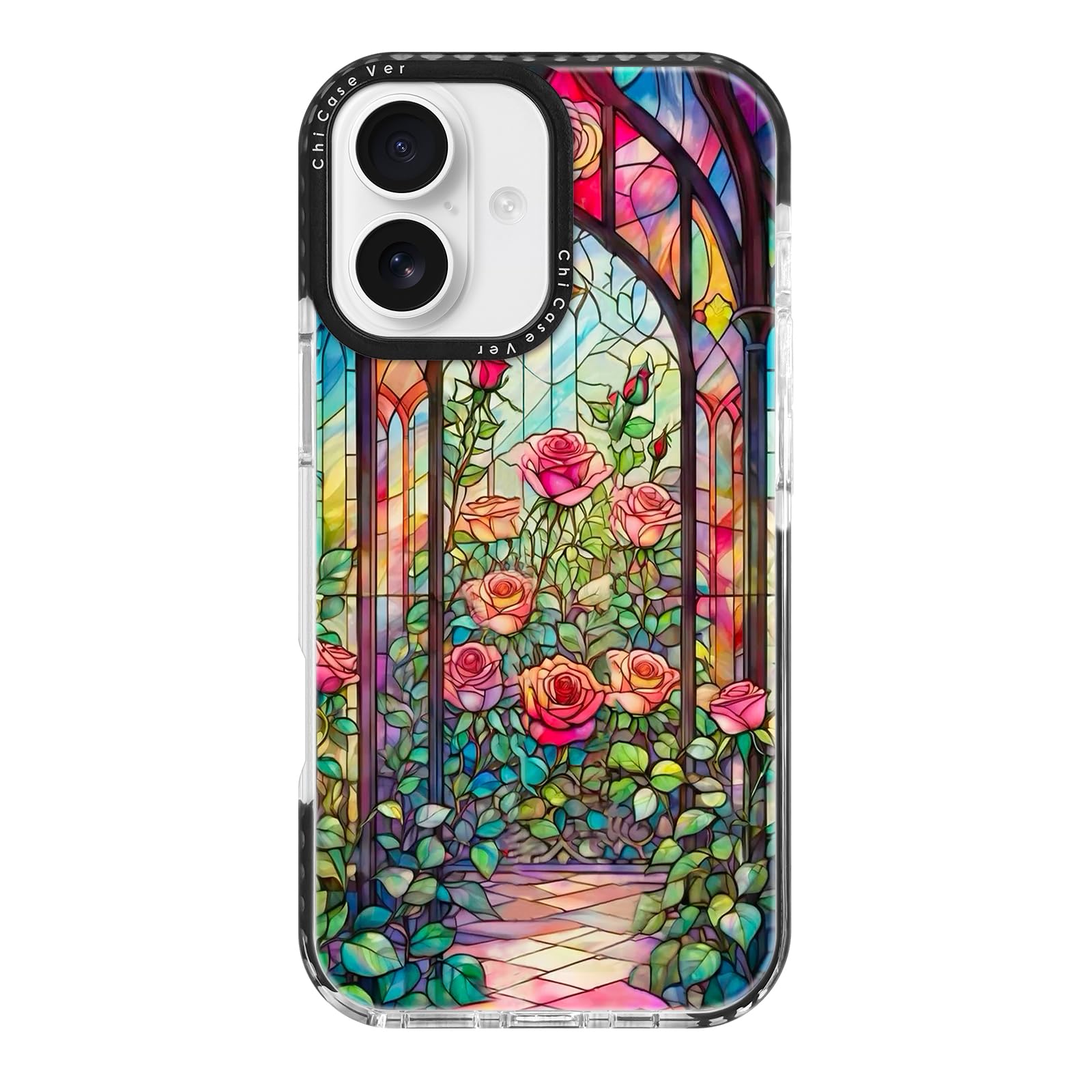 ChiCaseVer for iPhone 16 Case, Stained Glass Rose Garden Pattern, Military-Grade Drop Protection, Elegant Floral Soft Slim TPU P