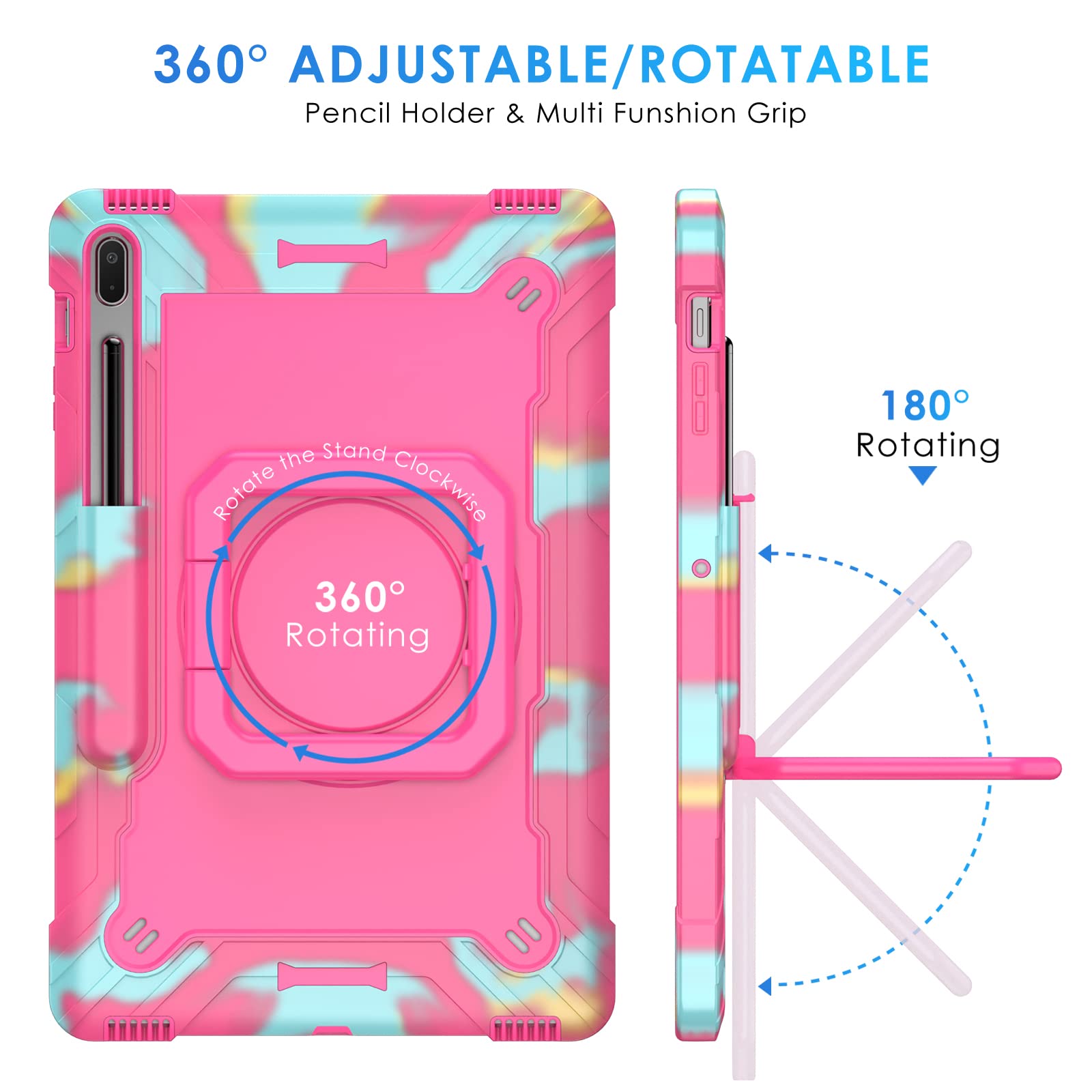 Detuosi 360 Rotating Hybrid Case For Samsung Galaxy Tab S7 Fe 5G/ S8+Plus/ S7 Plus 12.4'' With S Pen Holder & Shoulder Strap, 36