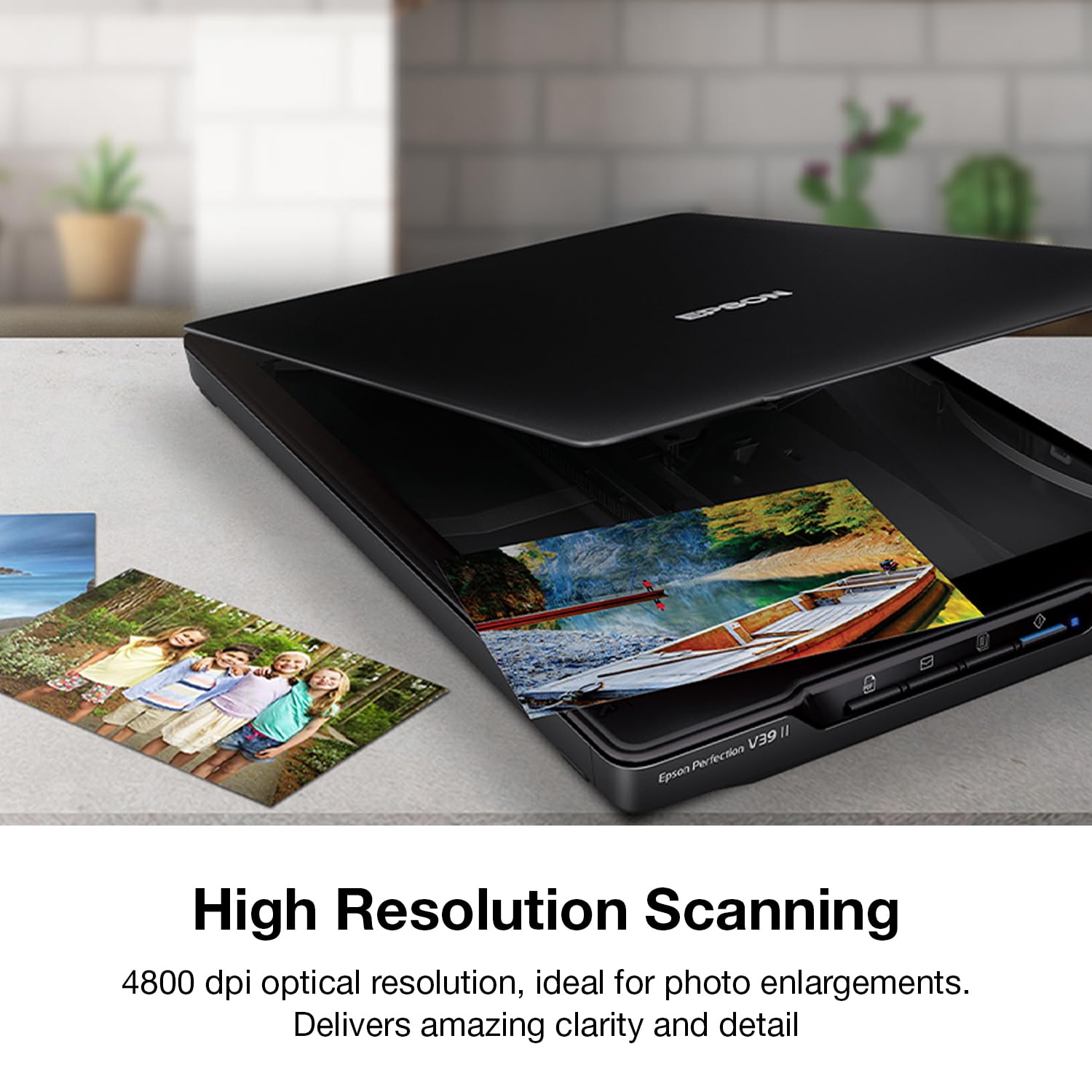Epson   Perfection V39 Ii   Color Photo And Document Flatbed Scanner   4800 Dpi Optical Resolution   High Rise, Removable Lid   Scan To Cloud   Usb Power   Image Scanning   Black
