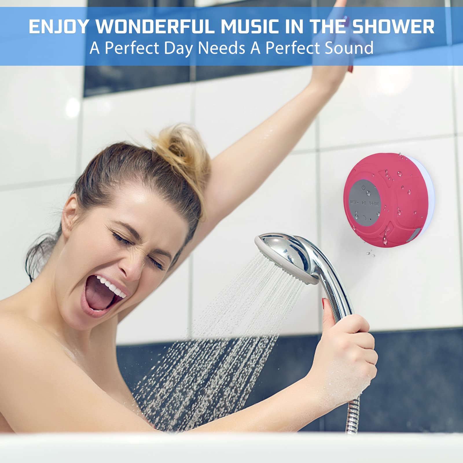 Annlend Waterproof Bluetooth Shower Speaker Portable Wireless Water Resistant Speaker Suction Cup,Built In Mic Gifts For Kids Sp