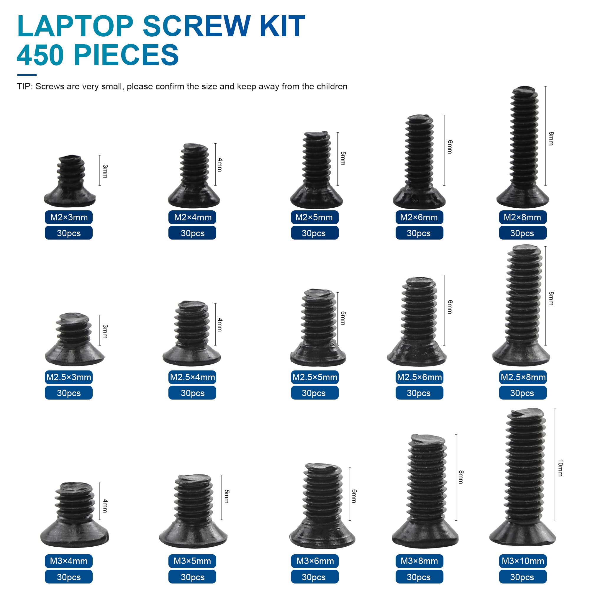 Nindejin Laptop Computer Screw Kit, M2 M2.5 M3 Countersunk Flat Head Phillips Mini Screws Set, Replacement Screw Electronic Repa