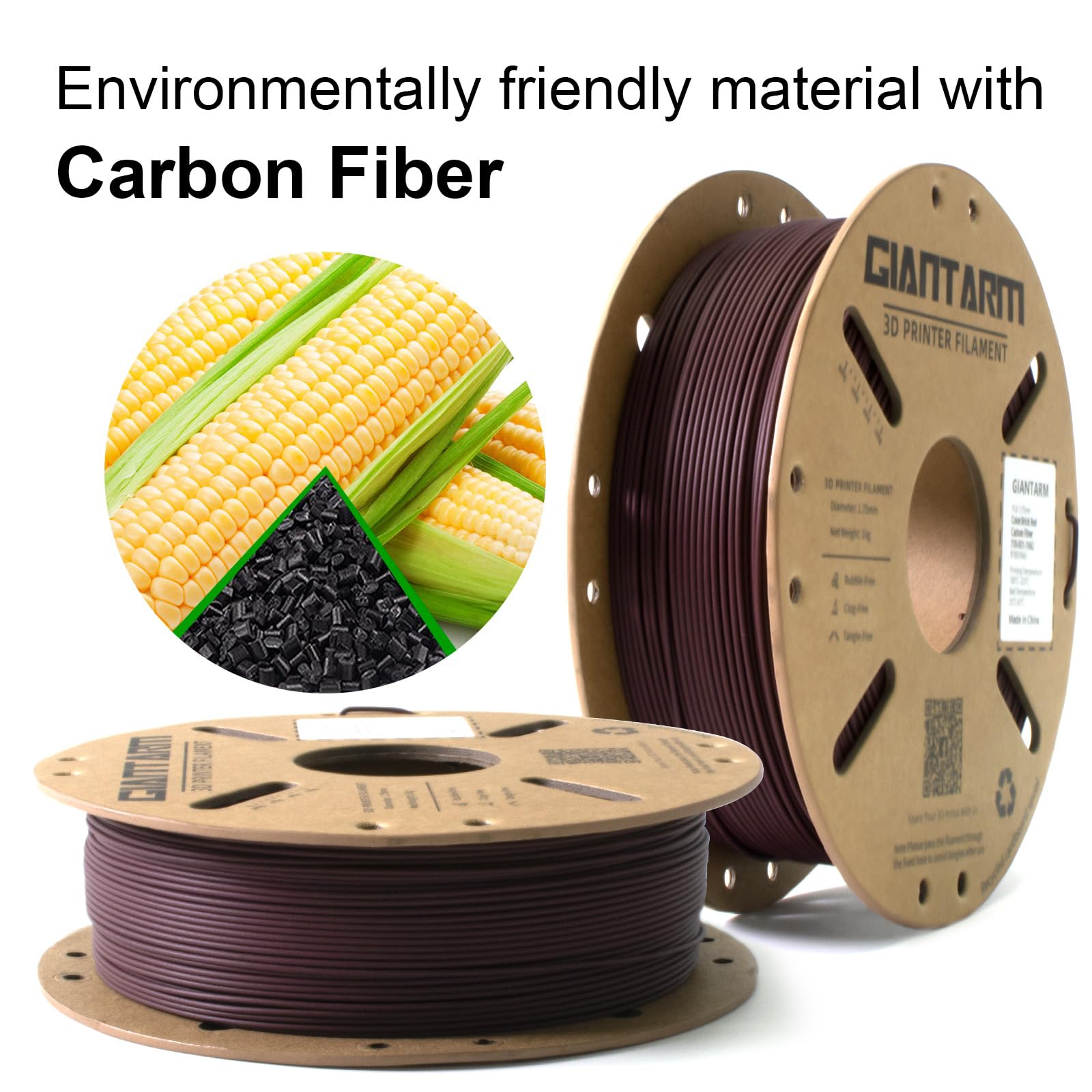 Giantarm Carbon Fiber Filament 1.75Mm 3D Printer Filament, Brick Red Carbon Fiber Pla Filament, 1Kg(2.2Lbs) Spool, 1.75Mm Dimens