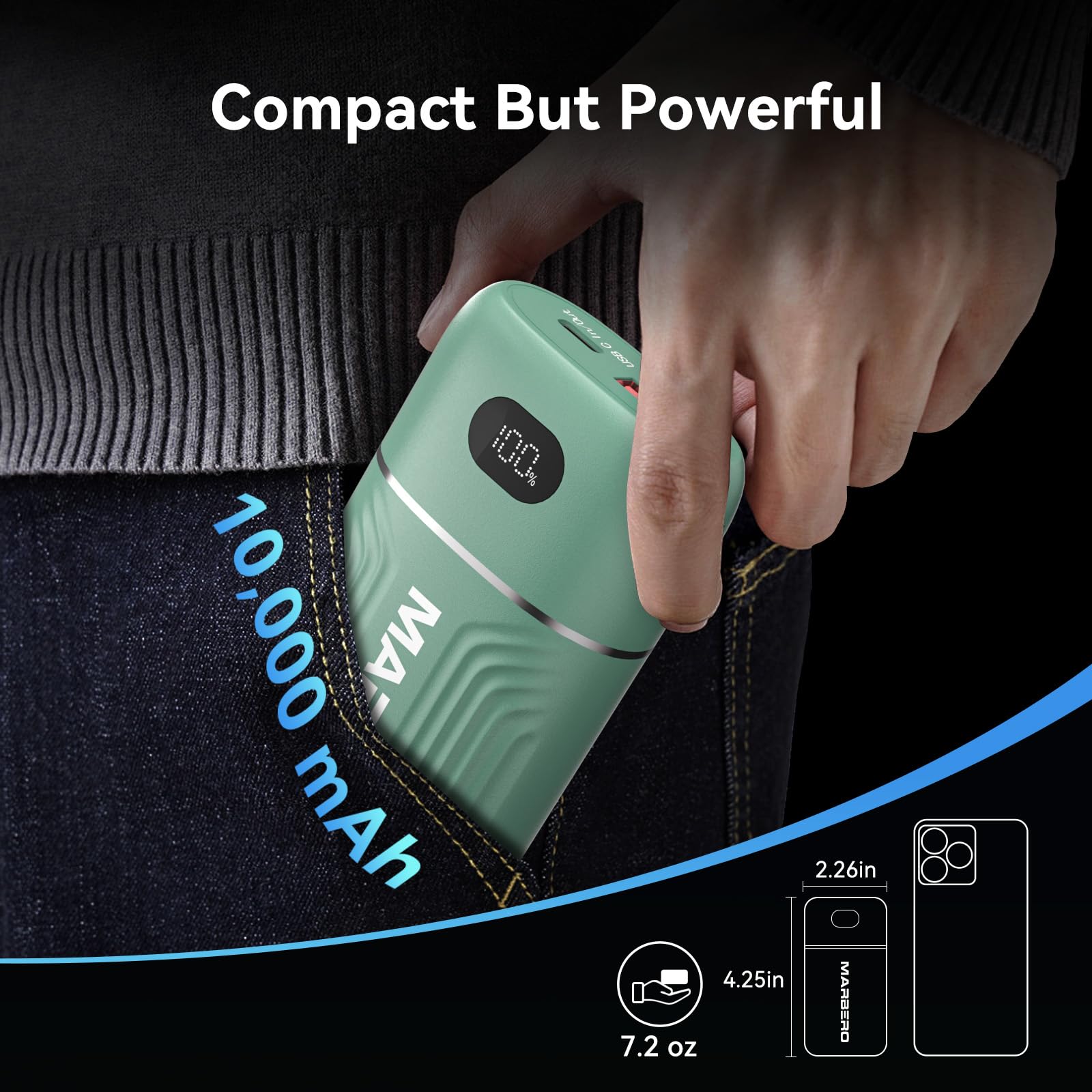 Marbero 10000Mah Cell Phone Battery Bank 18W Usb C In & Out High-Speed Charging Battery Pack Phone Charger Portable Compatible W