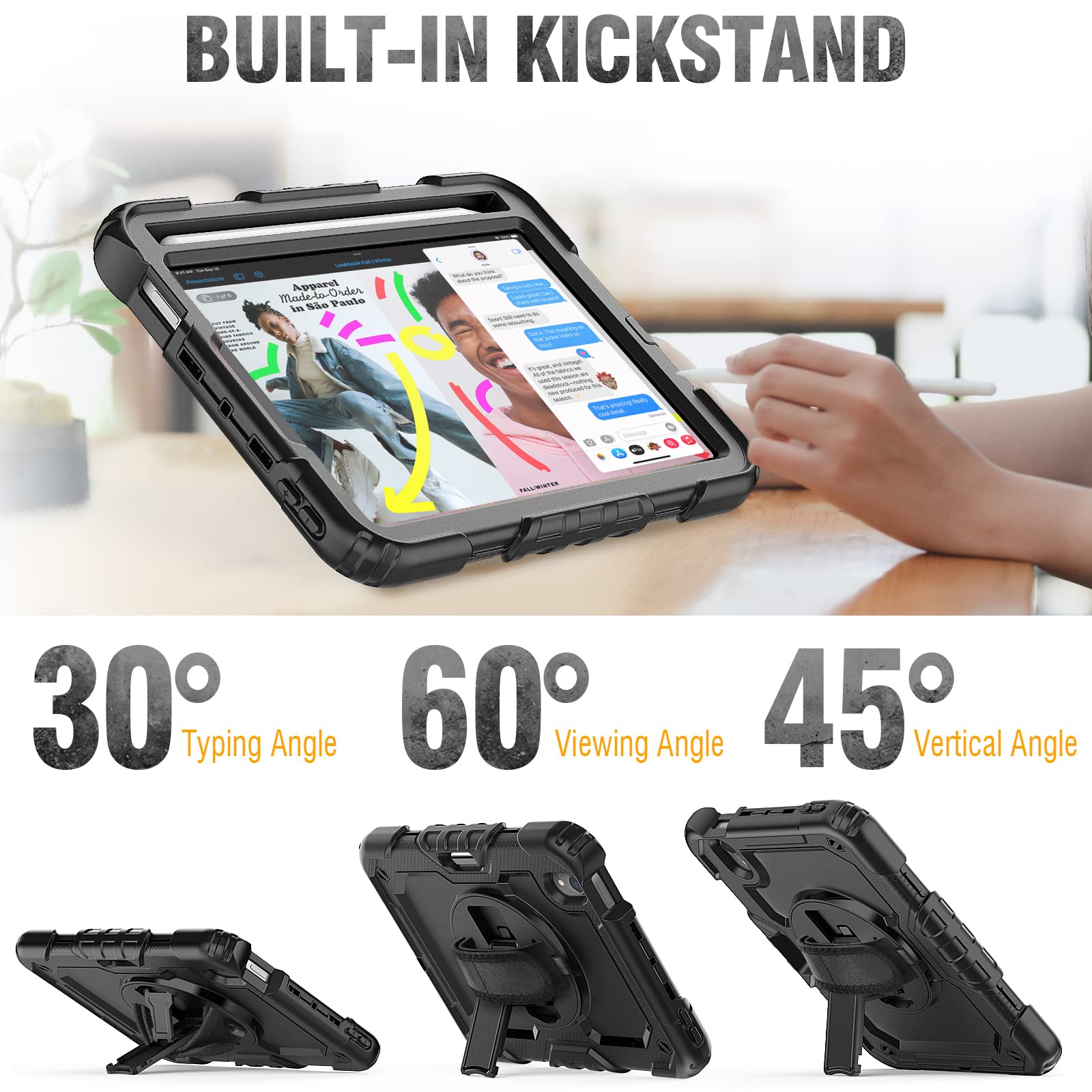 Hxcaseac Case For Ipad Mini 7 (A17 Pro 2024) / Mini 6 8.3 Inch, Shockproof Design With Pencil Holder/Screen Protector/Hand Strap