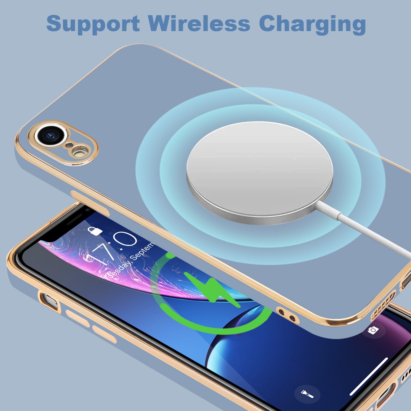 Lafunda Compatible With Iphone Xr Case, Cute Luxury Plating Case Women Girls Elegant Golden Edge Pretty Shockproof Tpu Bumper Co