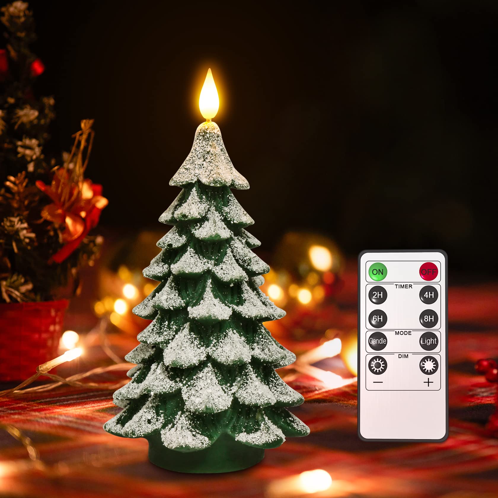 Pchero Christmas Tree Led Candle With Remote Timer, 7.9 Inch Real Wax Battery Operated Pillar Candle Flameless Flickering For Xm