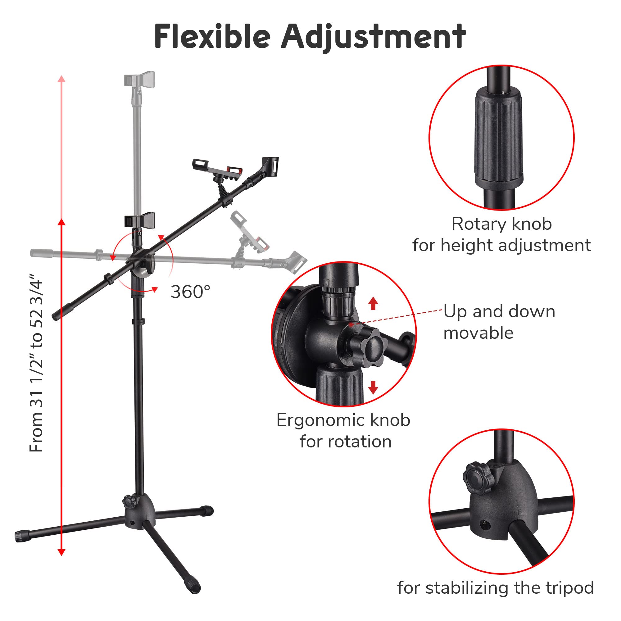 Aw 4 Packs Microphone Boom Arm Stand Dual Mic Clips Adjustable Tripod Phone Holder For Performance Singing Wedding Stage And Out