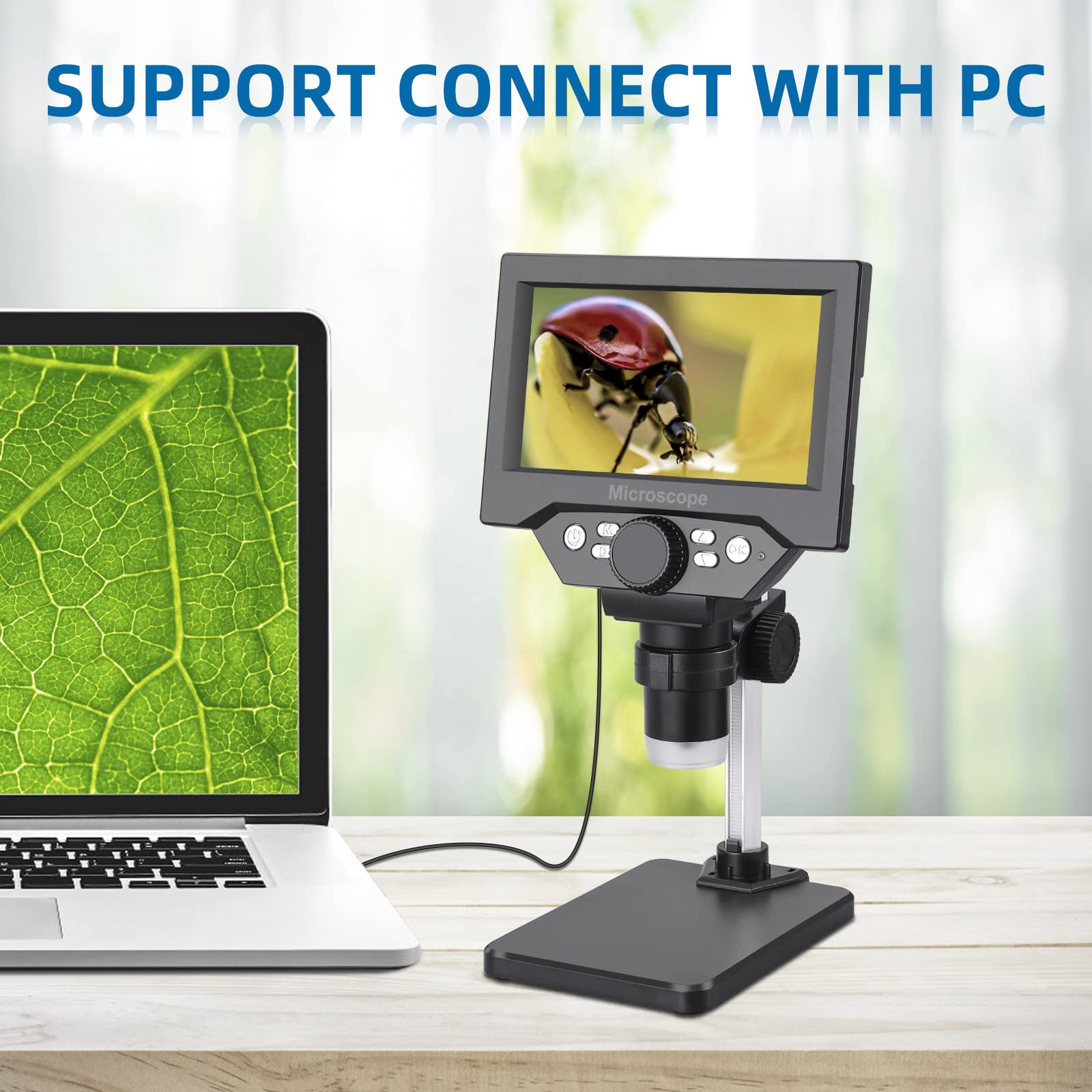 Koolertron 5.5 Inch Lcd Digital Microscope,8Mp 1 1000X Magnification Handheld Usb Microscope Camera,8 Led Light,Rechargeable Bat