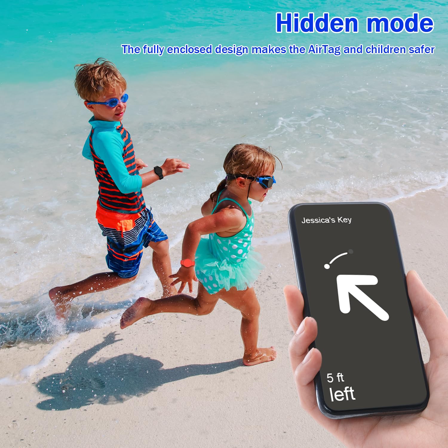 R-fun Waterproof Air Tag Bracelet Soft Silicone Black/Red (2 Pack)