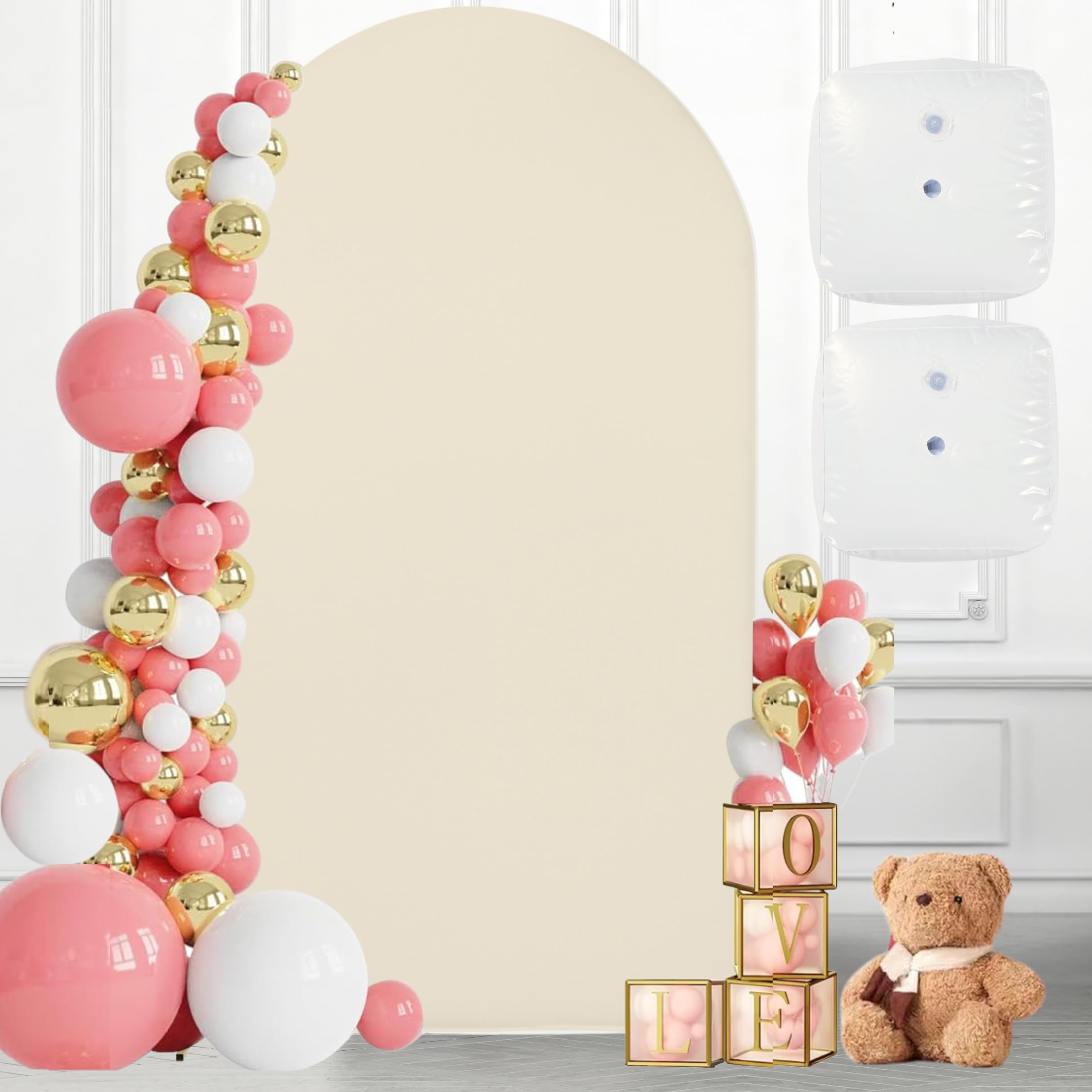 Eco Joy 7.2 FT Wedding Arch Backdrop Stand and Cover Set | Metal Backdrop Arch Stand, Balloon Stand, Water Bags | Party, Bridal 