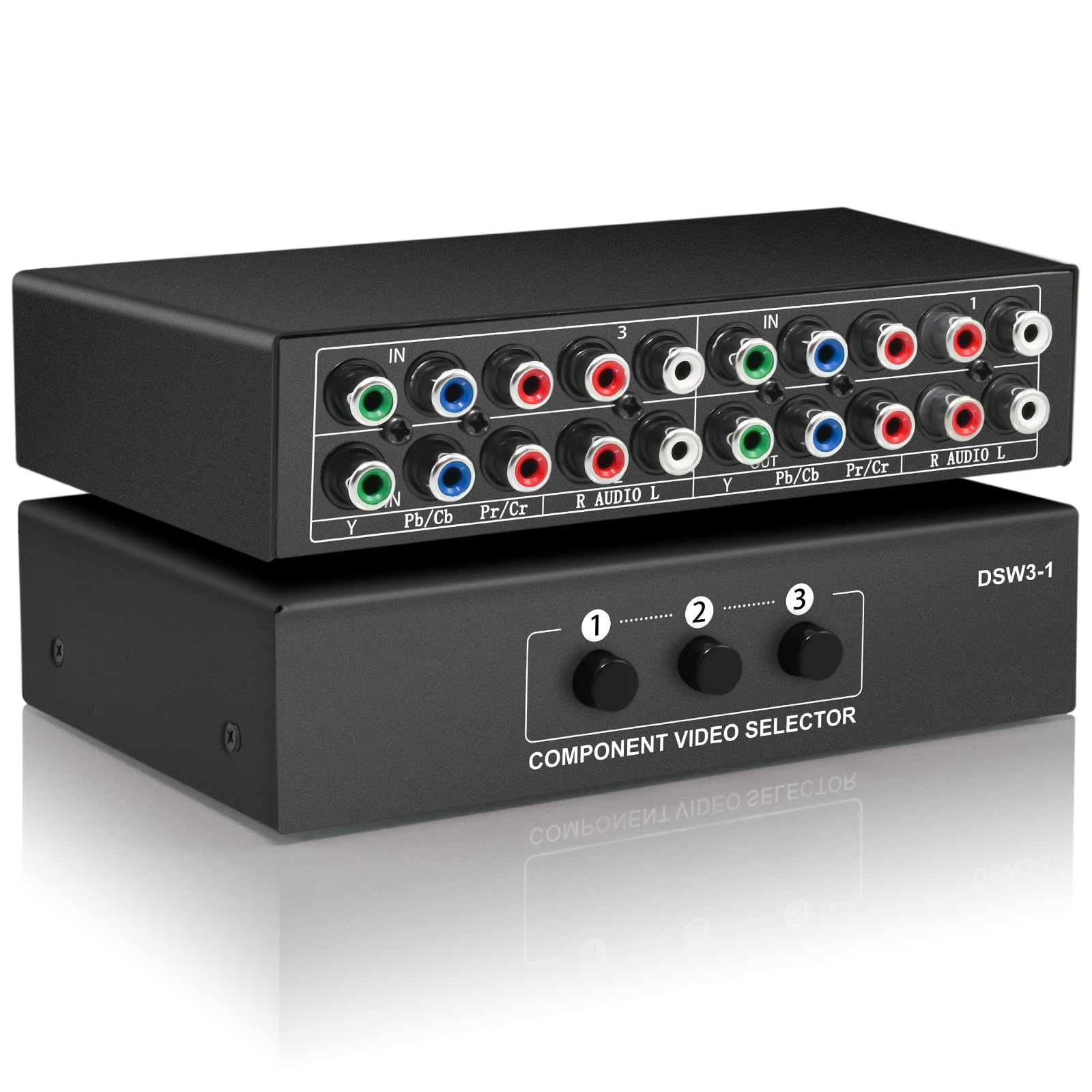 3 In 1 Out Component Av Video Switch Box 1080P, 3 Way Composite 3 Rca Ypbpr L/R Audio Av Splitter Rgb Selector Switcher Converte