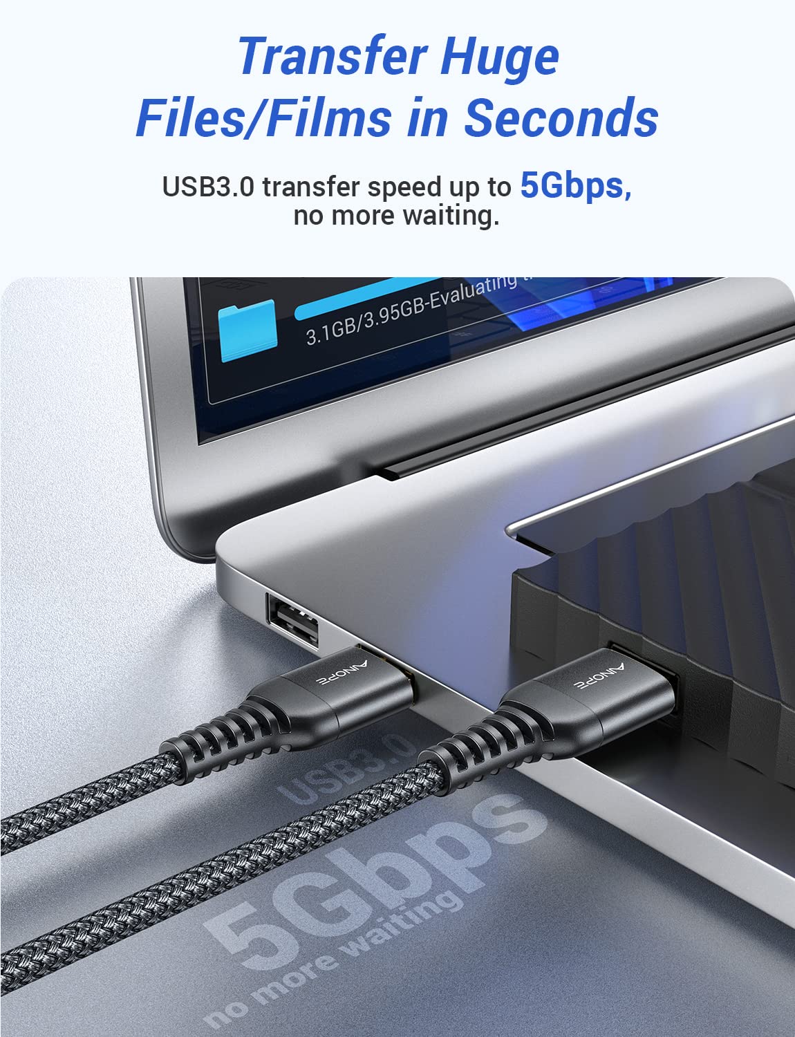 Ainope Usb 3.0 A To A Male Cable 6.6Ft+6.6Ft, [Never Rupture] Usb Male To Male Cable Double End Usb Cord Compatible With Hard Dr