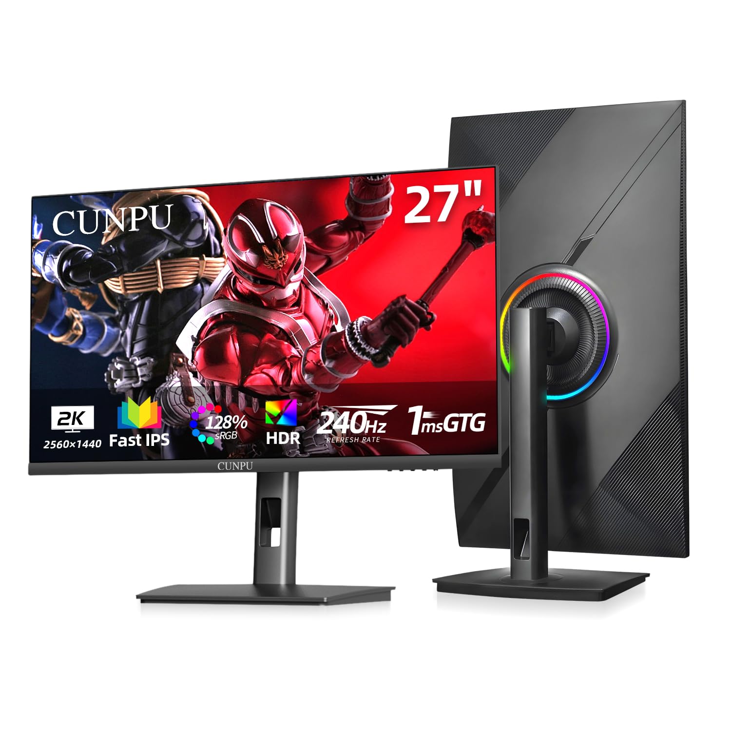 Cunpu 27 Inch Qhd 2560 X 1440 240Hz Gaming Monitor, Fast Ips, Support Ps5/Xbox, 1Ms, Dci P3 100%, Hdr, Freesync & G Sync, Height