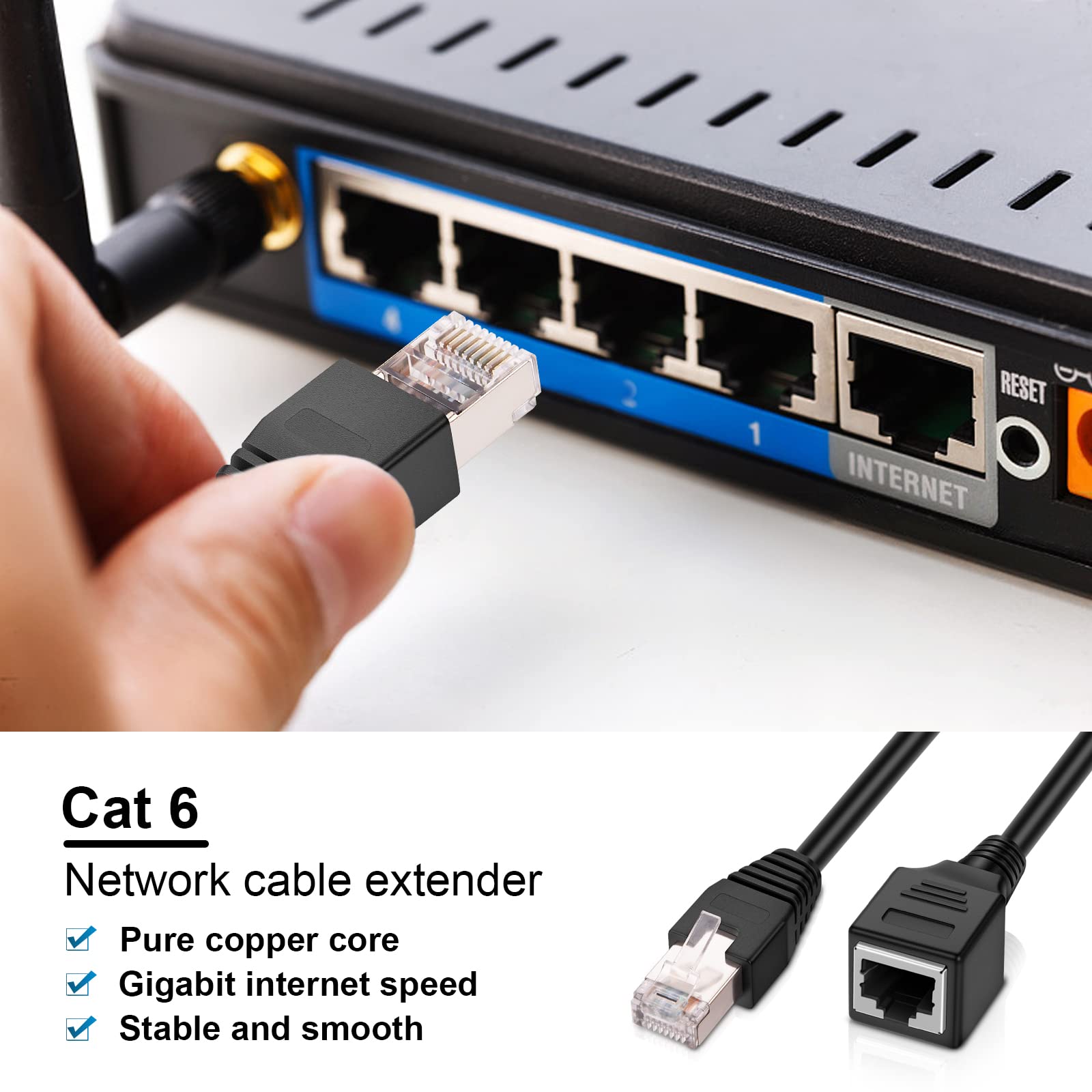 Igreely Ethernet Extension Cable 2Pack Ethernet Lan Male To Female Network Cable Rj45 Cat6 Extension Patch Cable Extender Cord 1