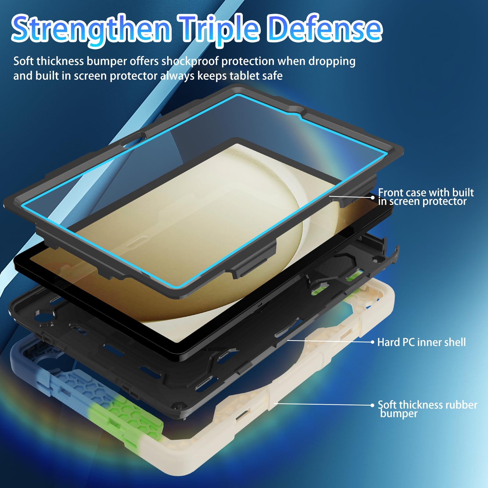 Rosrome Case For Galaxy Tab A9 Plus 5G/ A9+ (11 Inch) With Hd Screen Protector, Shoulder Strap, 360 Stand, Hand Strap |15Ft Drop