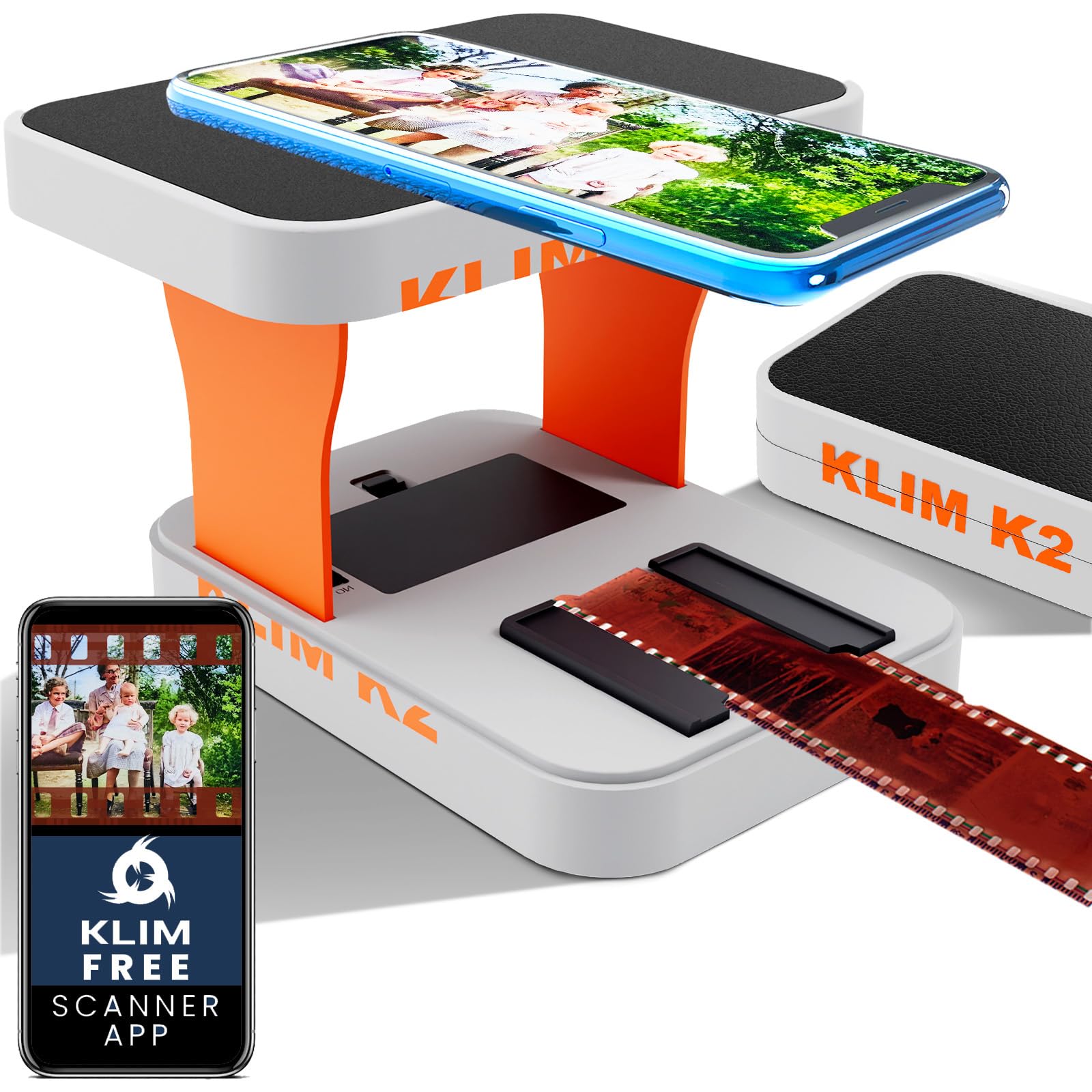 KLIM K2 Mobile Film Scanner 35mm - Free APP - Positive & Negative Converter, Slide & Photo Digitizer, 35mm Color Developing Kit 
