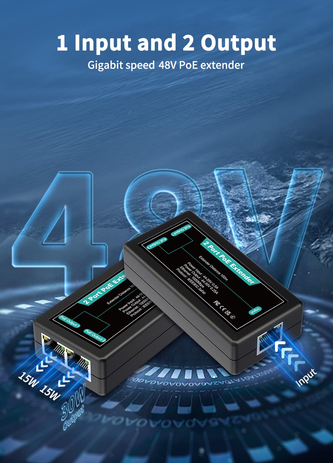 1 In 2 Out Gigabit Poe Extender, Nicgiga 2 Port Poe Repeater 100 Meters(328 Ft),Ieee 802.3Af/At Power Over Ethernet Poe Splitter