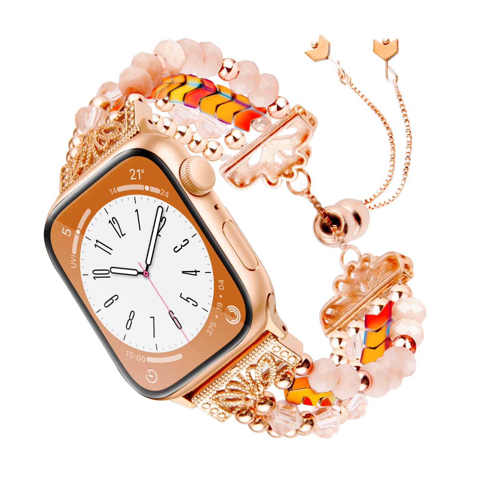 Beaded Bracelet Band Compatible For Apple Watch Ultra Series Se 8 7 6 5 4 3 2 1, Fohuas Adjustable Arrow Crystal Rainbow Pearl B