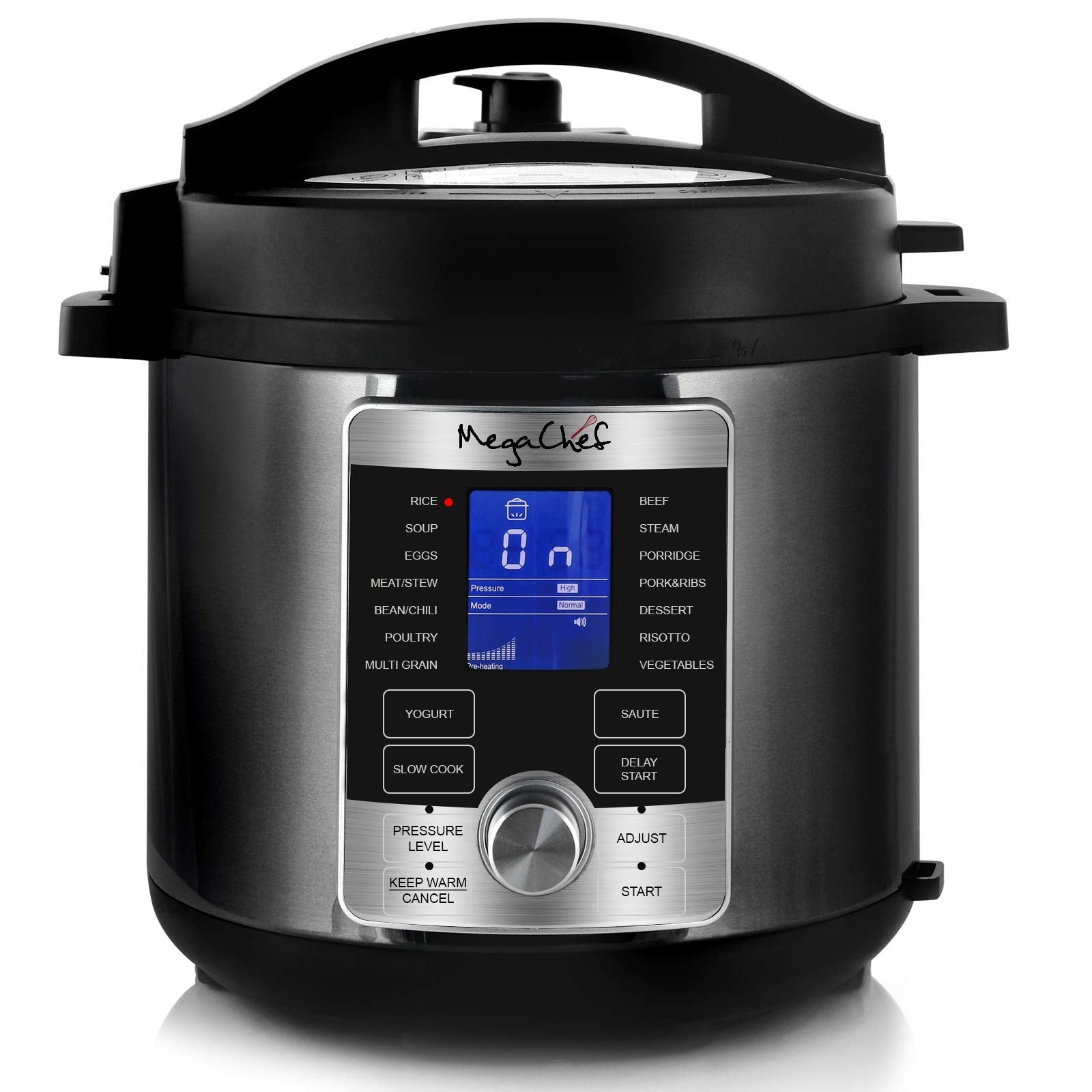 Megachef Electric Stainless Steel Brushed Digital Pressure Cooker With Lid, 6 Quart, Chrome And Black