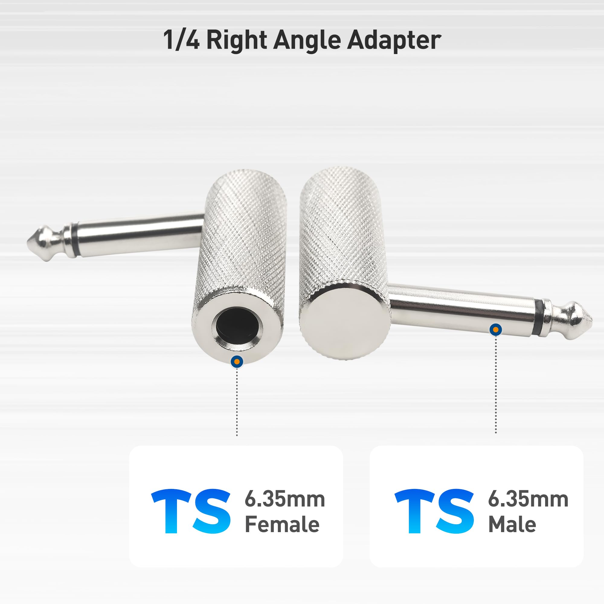 Cable Matters 2 Pack 1/4 Right Angle Adapter   6.35mm TS Right Angle Guitar Adapter, Straight to Right Angle for Electric Guitars, Bass AMP, Mixers & Equalizers