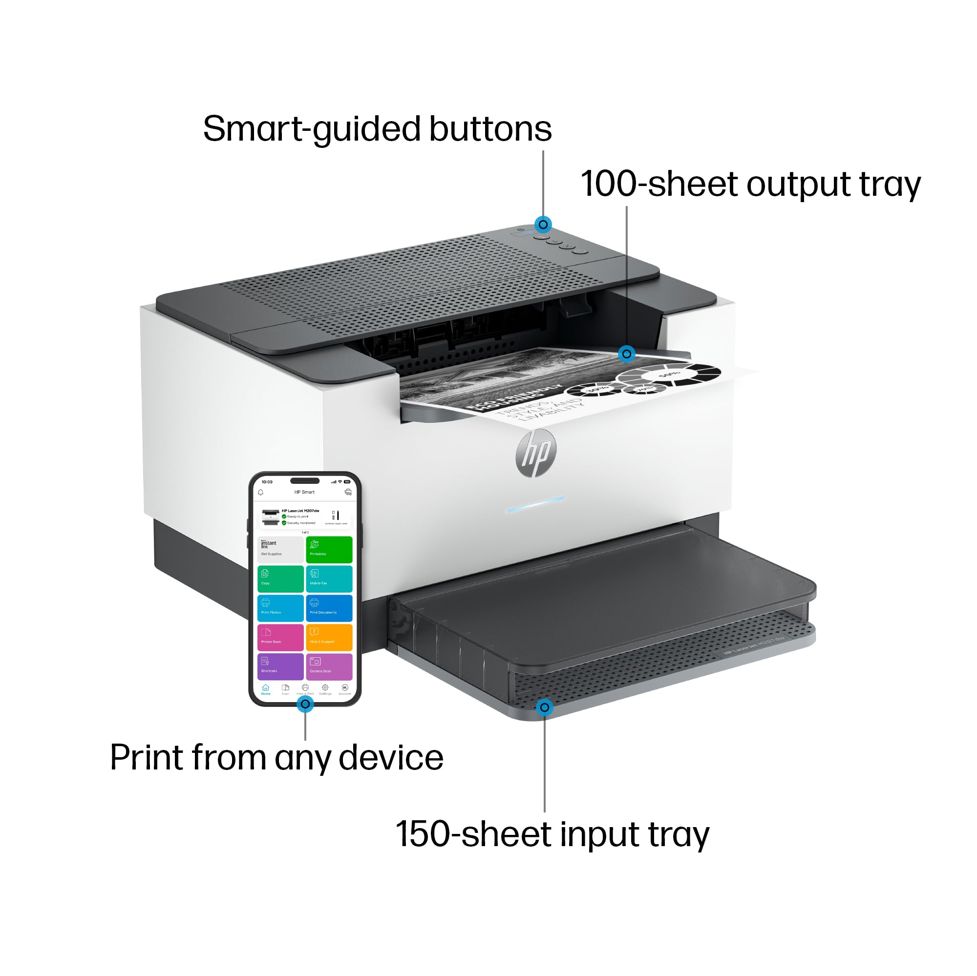 Hp Laserjet M207Dw Laser Wireless Printer, Black And White, Duplex, Best For Office
