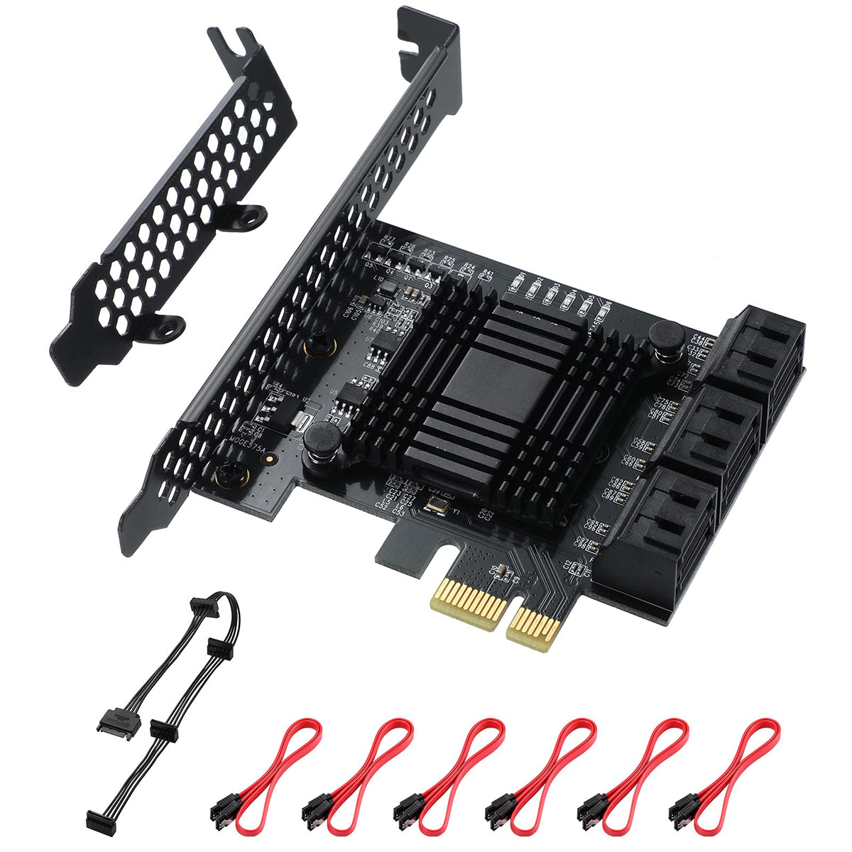 Mzhou Pcie Sata Card 6 Port, 6Gbps Sata 3.0 Pcie Card,Support 6 Sata 3.0 Devices, With 6 Sata Cables &Sata Power Splitter Cable