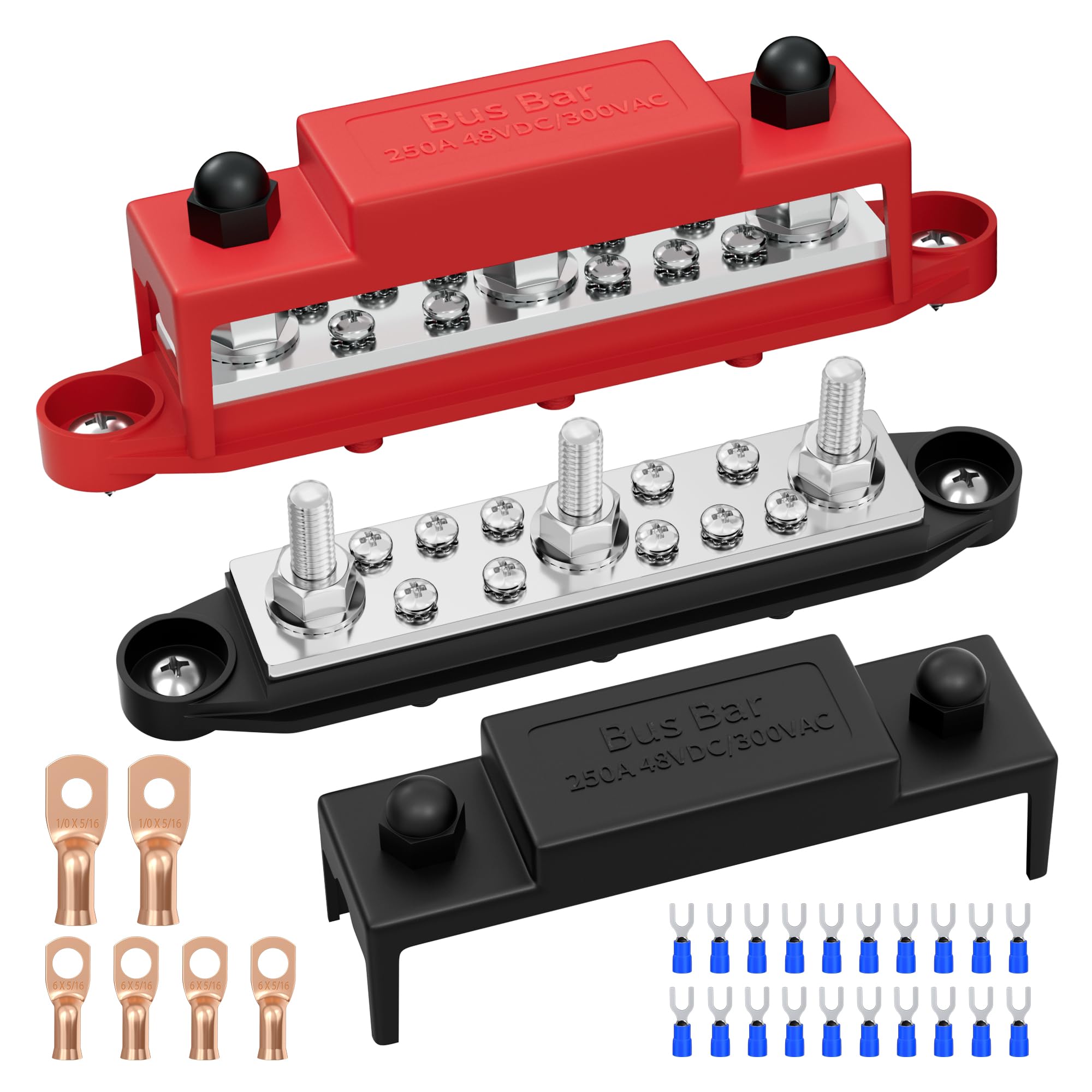 Joinfworld Power Distribution Block 12V Bus Bar 250A 5/16'' Stud Marine Bus Bar Terminal Block 12 Volt Dc Battery Busbar With Co