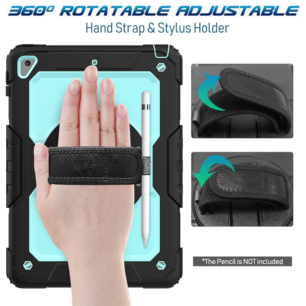 Timecity Case Compatible With Ipad 6Th/5Th Generation,9.7 Inch 2018/2017 Case With Rotating Stand/Strap Full Body Silicone+Pc Pr