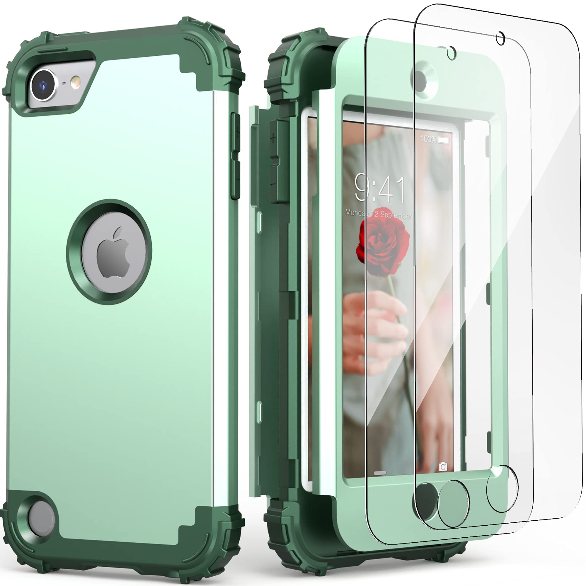 Idweel For Ipod Touch 7Th Generation Case With 2 Screen Protectors, Hybrid 3 In 1 Shockproof Slim Heavy Duty Hard Pc Cover Soft