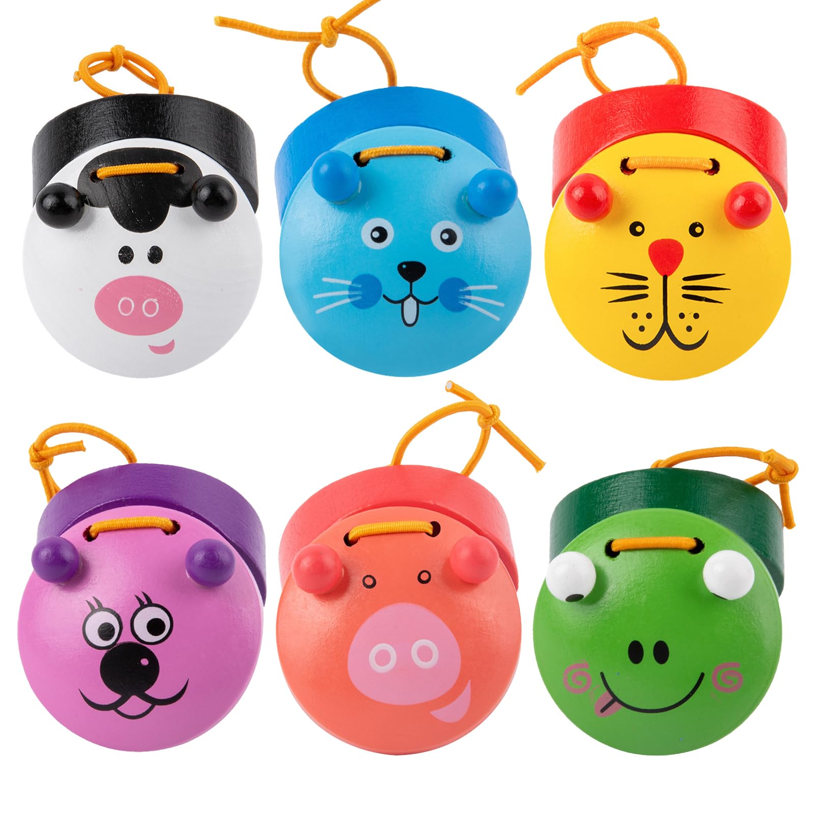 6pcs Wooden Finger Castanets, Cute Animal Pattern Kids Castanets, Musical Instruments Rhythm Castinette Kids Toys by DOXISHRUKY
