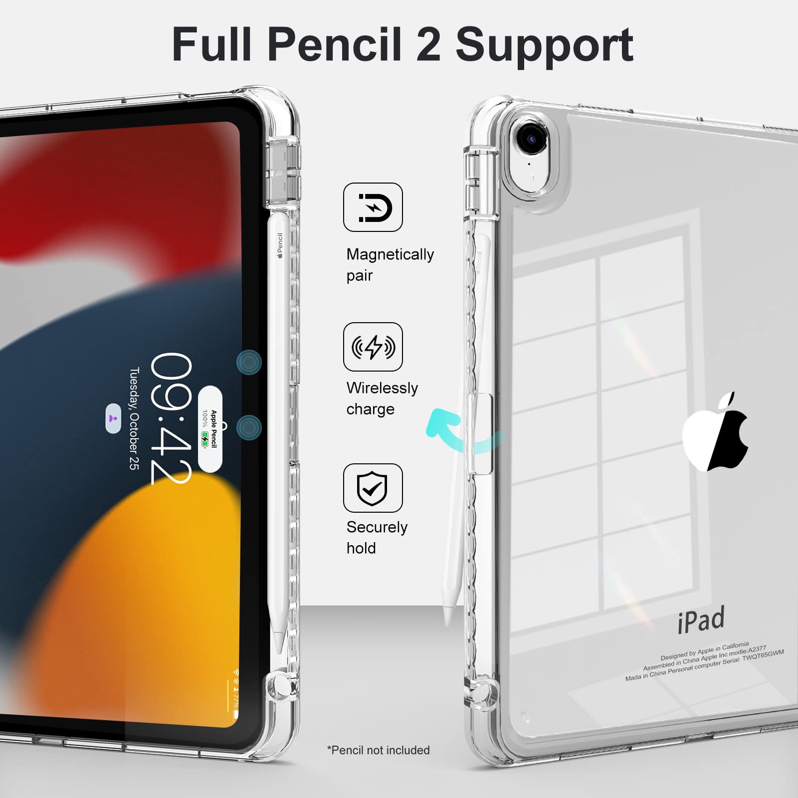 Mygroo For Ipad Air 6Th Generation Case 2024 With Pencil Holder, Air 5Th Generation Case, Slim Smart Cover With Clear Back Shell