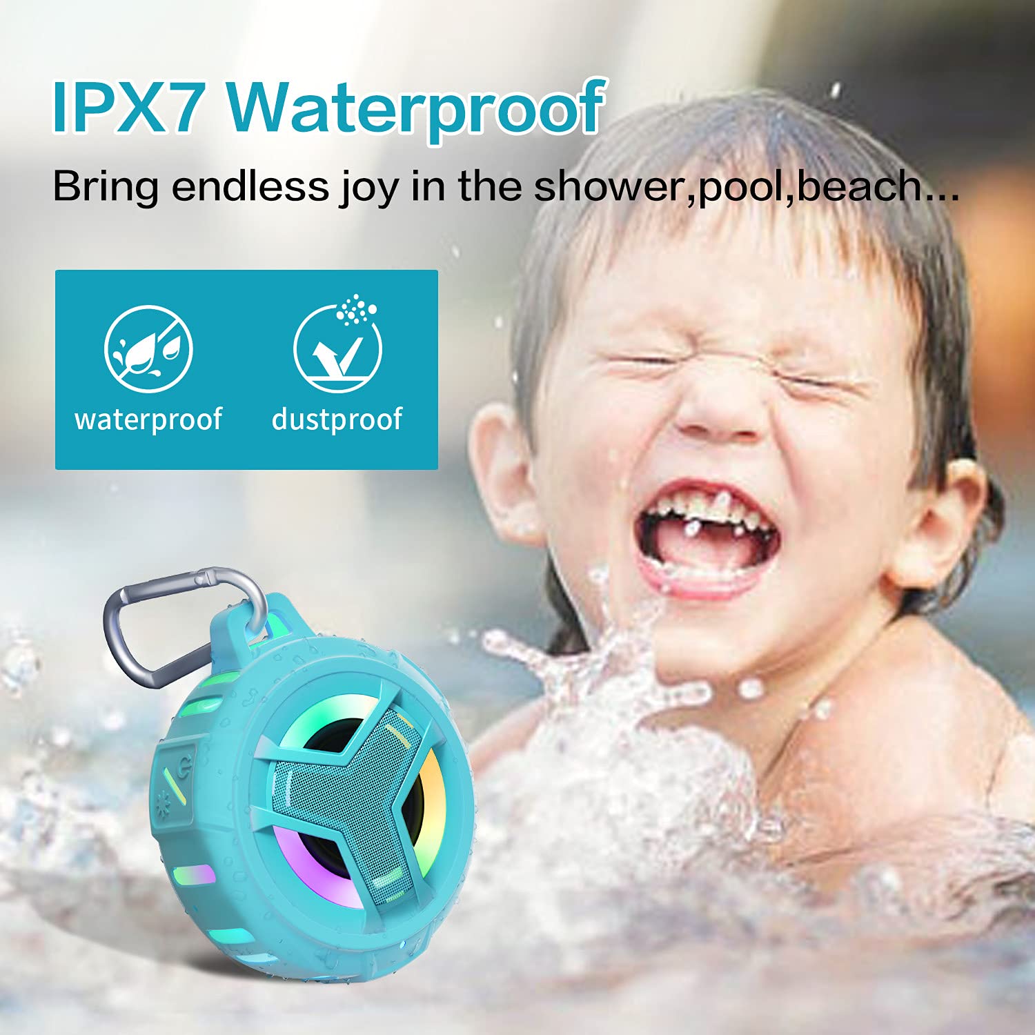 Eboda Waterproof Bluetooth Shower Speaker, Ipx7 Floating Portable Wireless Small Speakers, 24H Playtime With Rgb Light For Kayak