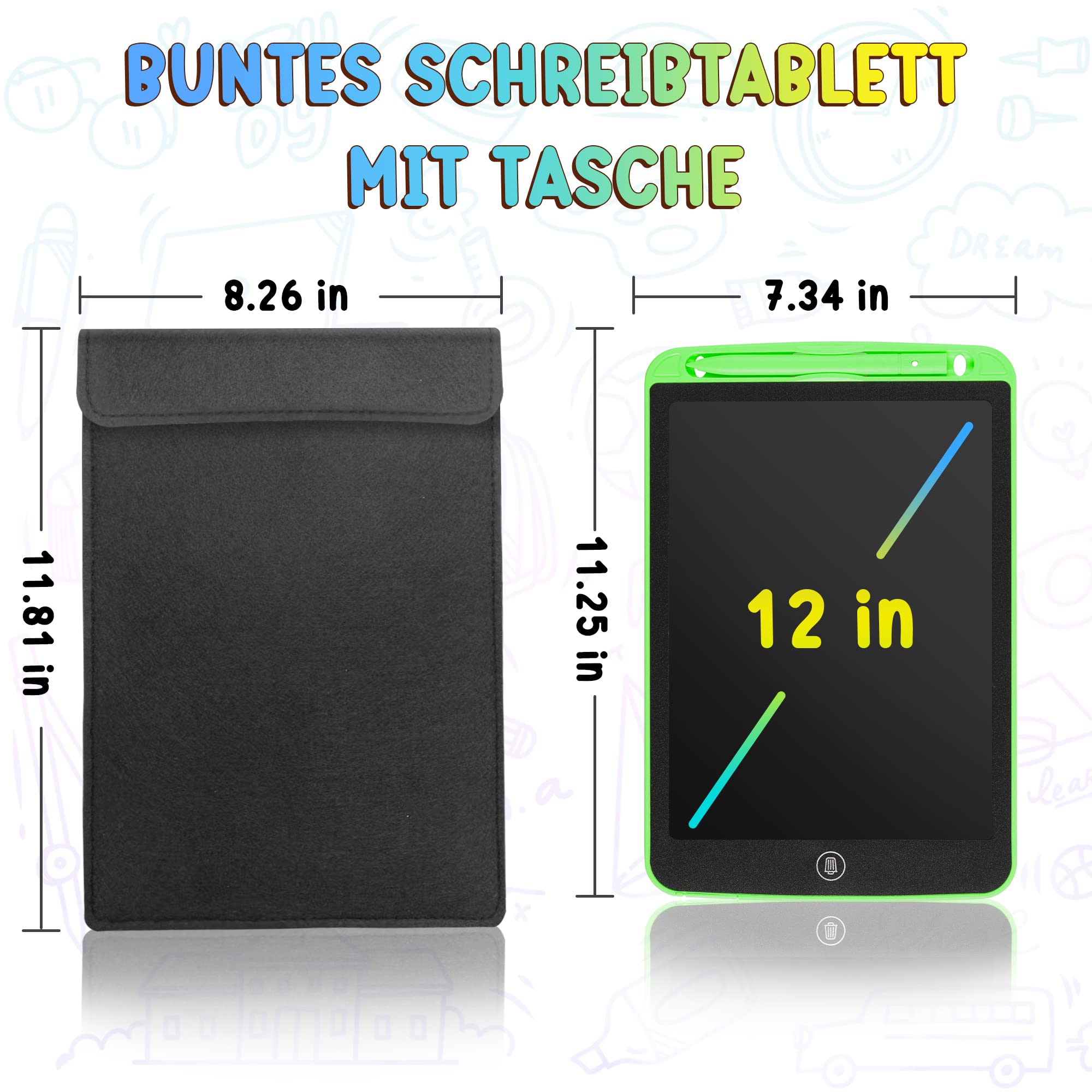 2 Pack Lcd Writing Tablet For Kids Doodle Board 12 Inch With 2 Bag, Electronic Drawing Tablet Drawing Pad, Leyaoyao Drawing Boar