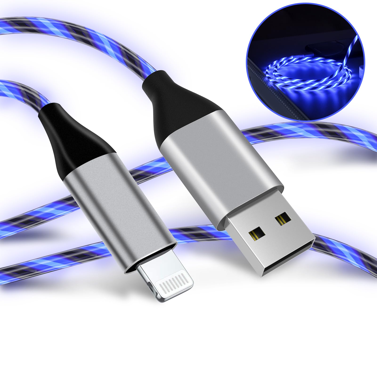 Light Up Iphone Charger Cable Led Apple Charger Cord Apple Mfi Certified Cool Usb Fast Charging For Iphone 14 13 12 11 Pro Max Xr X Se 8 Plus Ipad Ipod Touch More (Blue, 6 Ft)