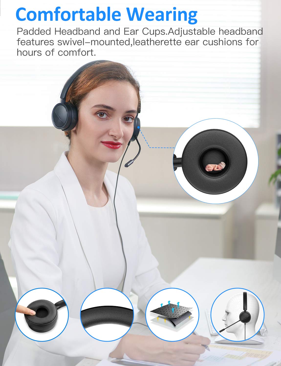 New Bee [2 Pack] Usb Headset Computer Headset In Line Call Controls Office Headset With Noise Cancelling Micphone Call Center Headset For Skype, Zoom, Laptop, Phone, Pc, Tablet, Home