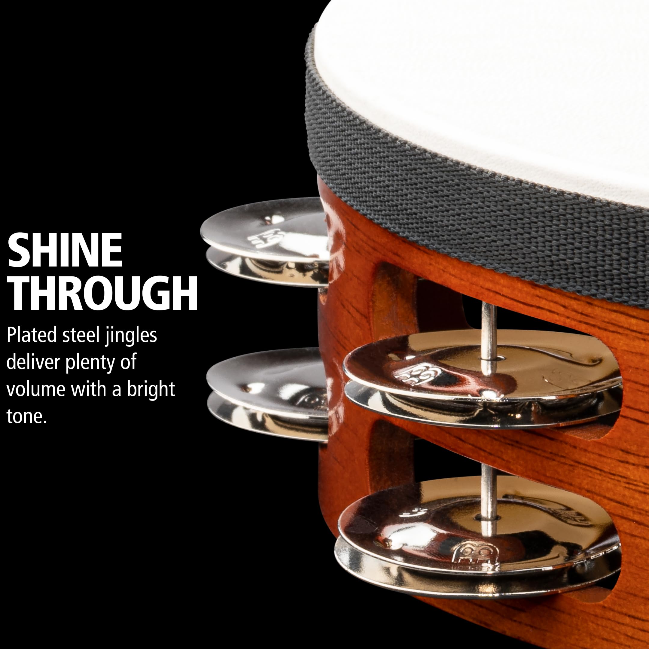 Meinl Percussion Tah2Ab Traditional 10 Inch Wood Tambourine With Goat Skin Head And Steel Jingles, 2 Row