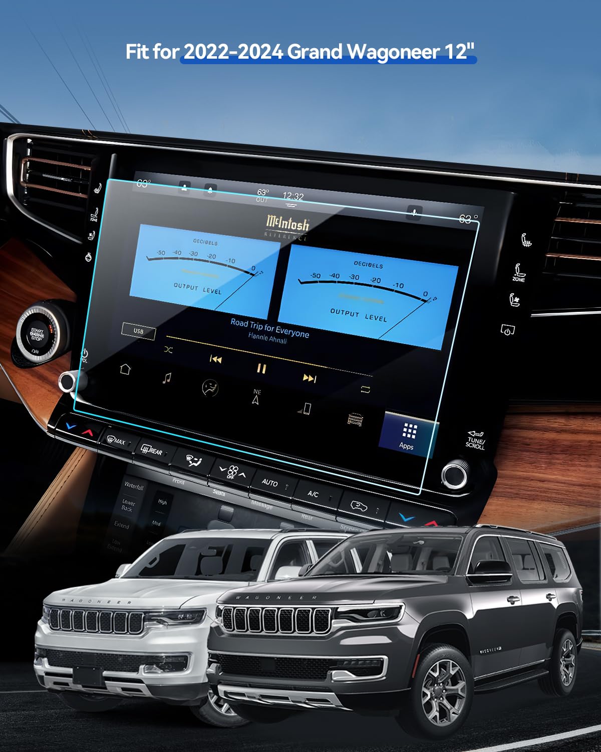 Lantu 2Pcs Car Screen Protector For 2022 2023 2024 Jeep Grand Wagoneer Accessories Navigation Nano Touchscreen Protector Film Hd