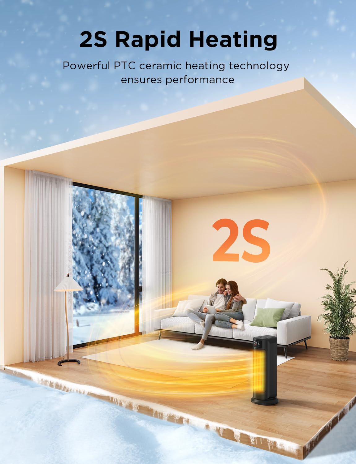 1500W Portable Electric Space Heater, Fast Heating Ceramic Heaters For Indoor Use With Thermostat, 4 Modes,60 Oscillating,24H Ti