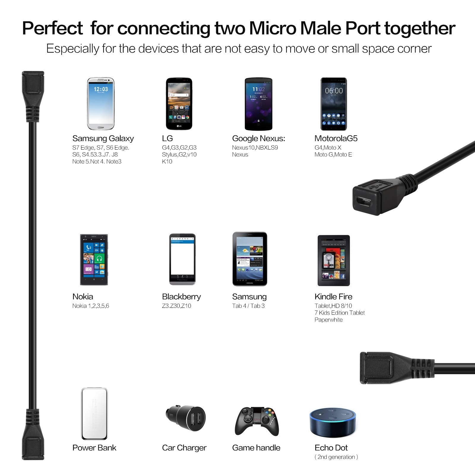 Inovat 25Cm Usb 2.0 Micro 5 Pin 5P Female To Female Socket Short Extension Adapter Cable