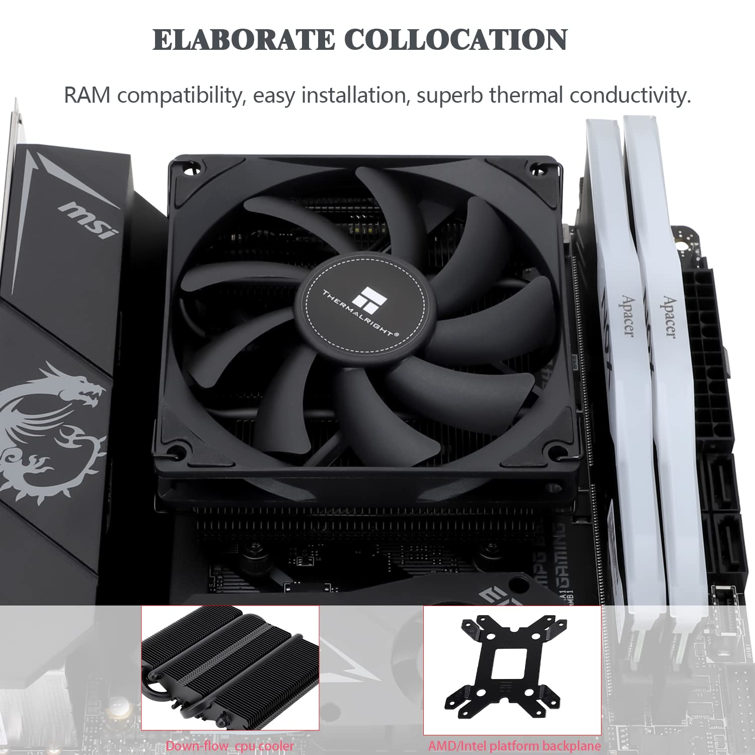 Thermalright Axp90 X36 Black Low Profile Cpu Cooler, With 92Mm Tl 9015B Slim Pwm Fan, Itx Cpu Cooler, Aghp Technology, 36Mm Heig