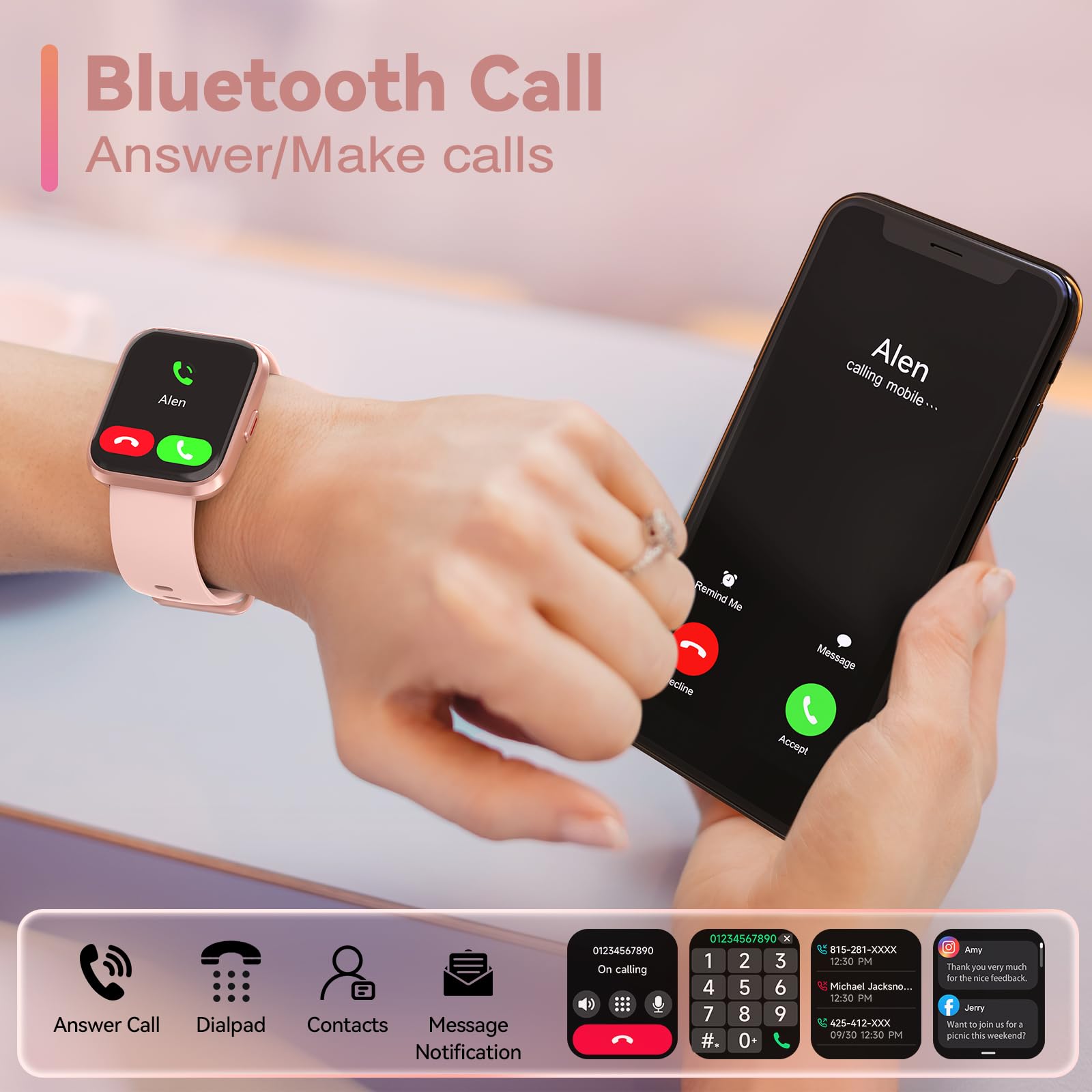 Aeac Smart Watch For Women Men,1.69'' Touch Screen Fitness Tracker For Iphone Android Phone Ip68 Waterproof,Finess Watch With St